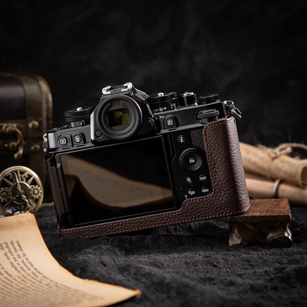Protector de cámara de cuero genuino DBZZ para Nikon ZF - Marrón Mocha
