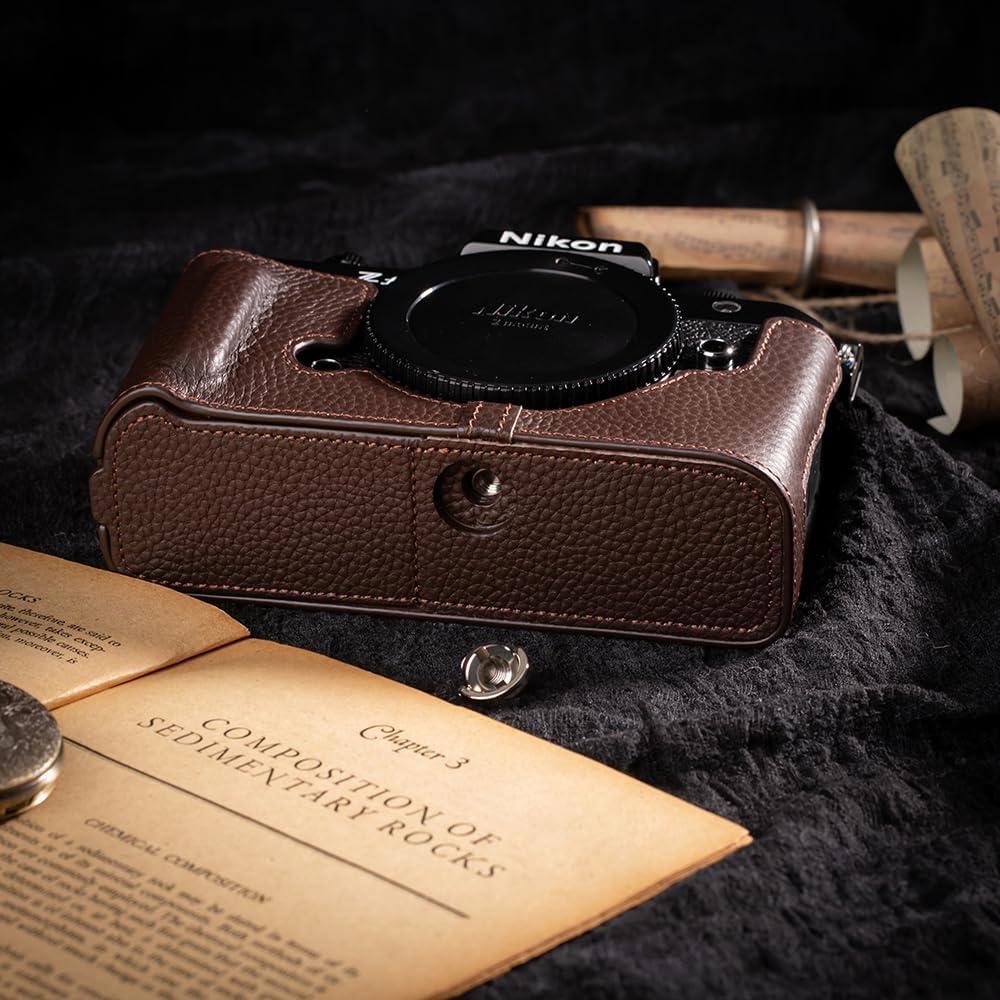 Protector de cámara de cuero genuino DBZZ para Nikon ZF - Marrón Mocha