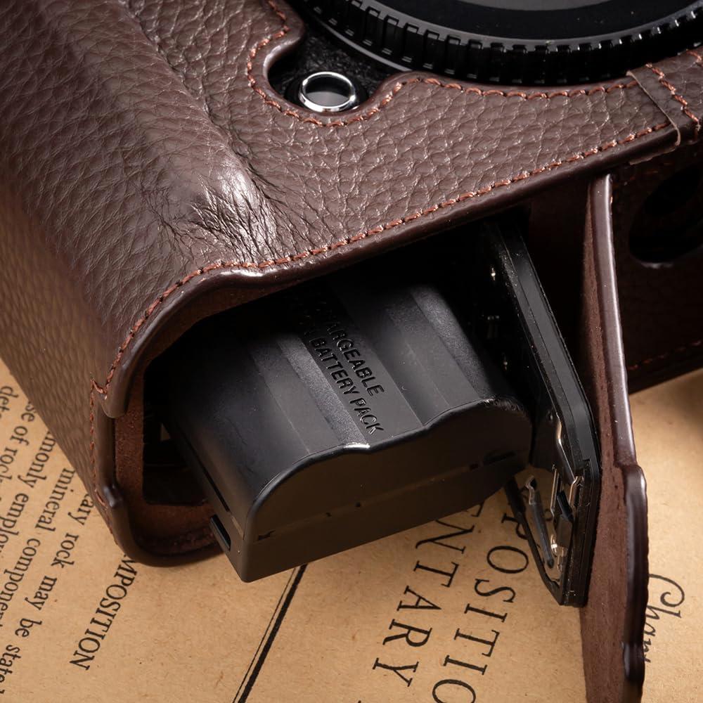 Protector de cámara de cuero genuino DBZZ para Nikon ZF - Marrón Mocha