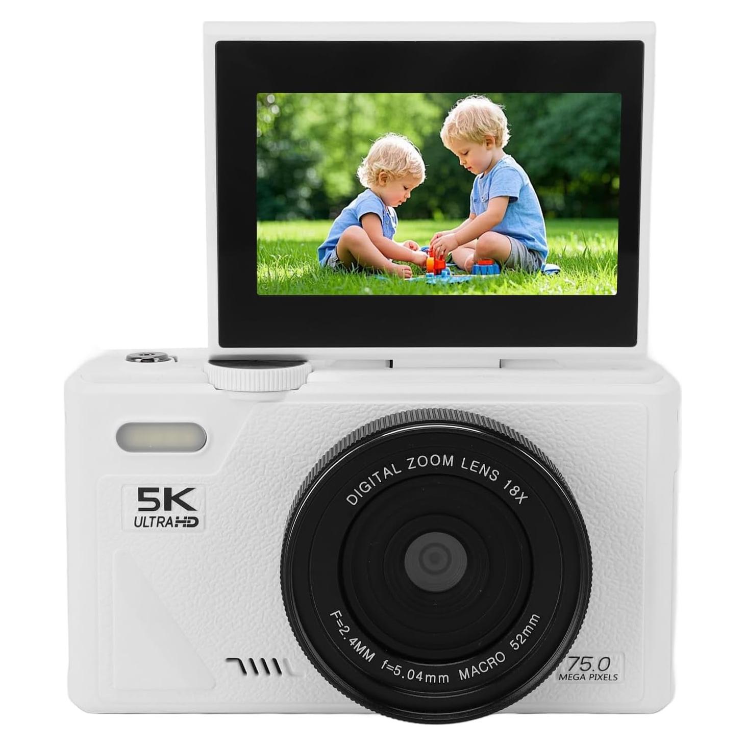 Cámara Digital 5K Dpofirs 75MP Zoom 18X Pantalla 3" Blanco