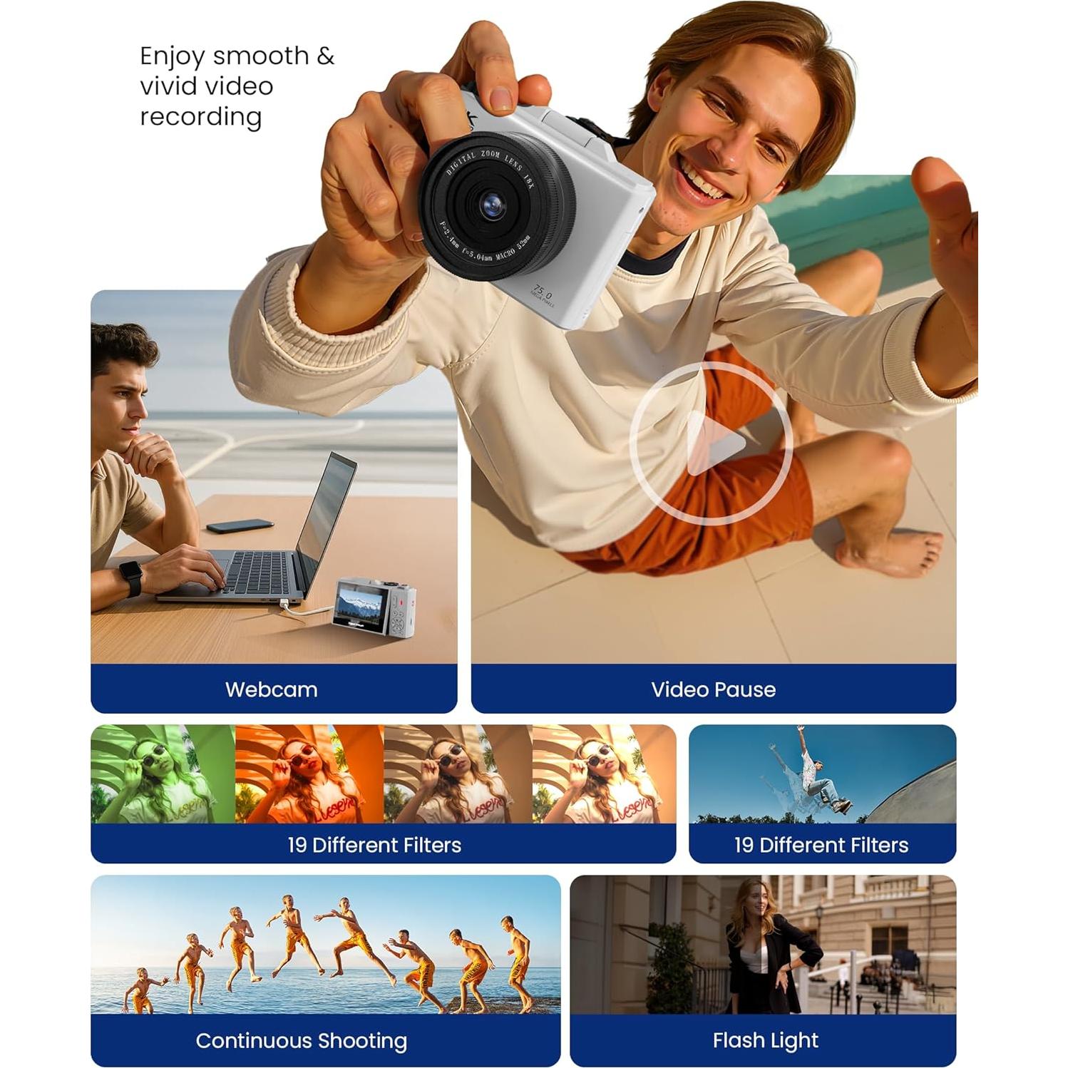 Cámara Digital IWOBAC WD08-5K 75MP 5K Autofoco 18X WiFi