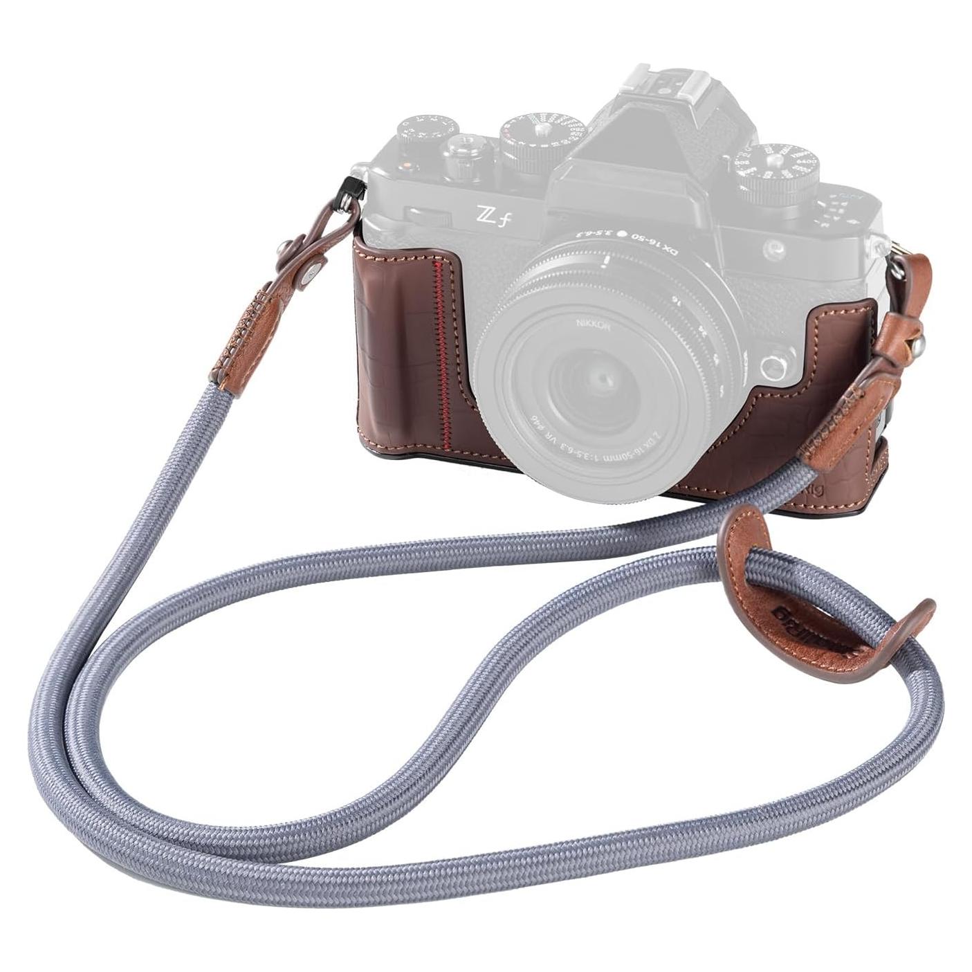 SMALLRIG Camera Case Kit for Nikon Z f, Vintage PU Leather Camera Case Kit, with Enhanced Grip, Scratch-resistant Microfiber Lining, Aluminum Alloy Frame,Shoulder Strap, Brown - 5096