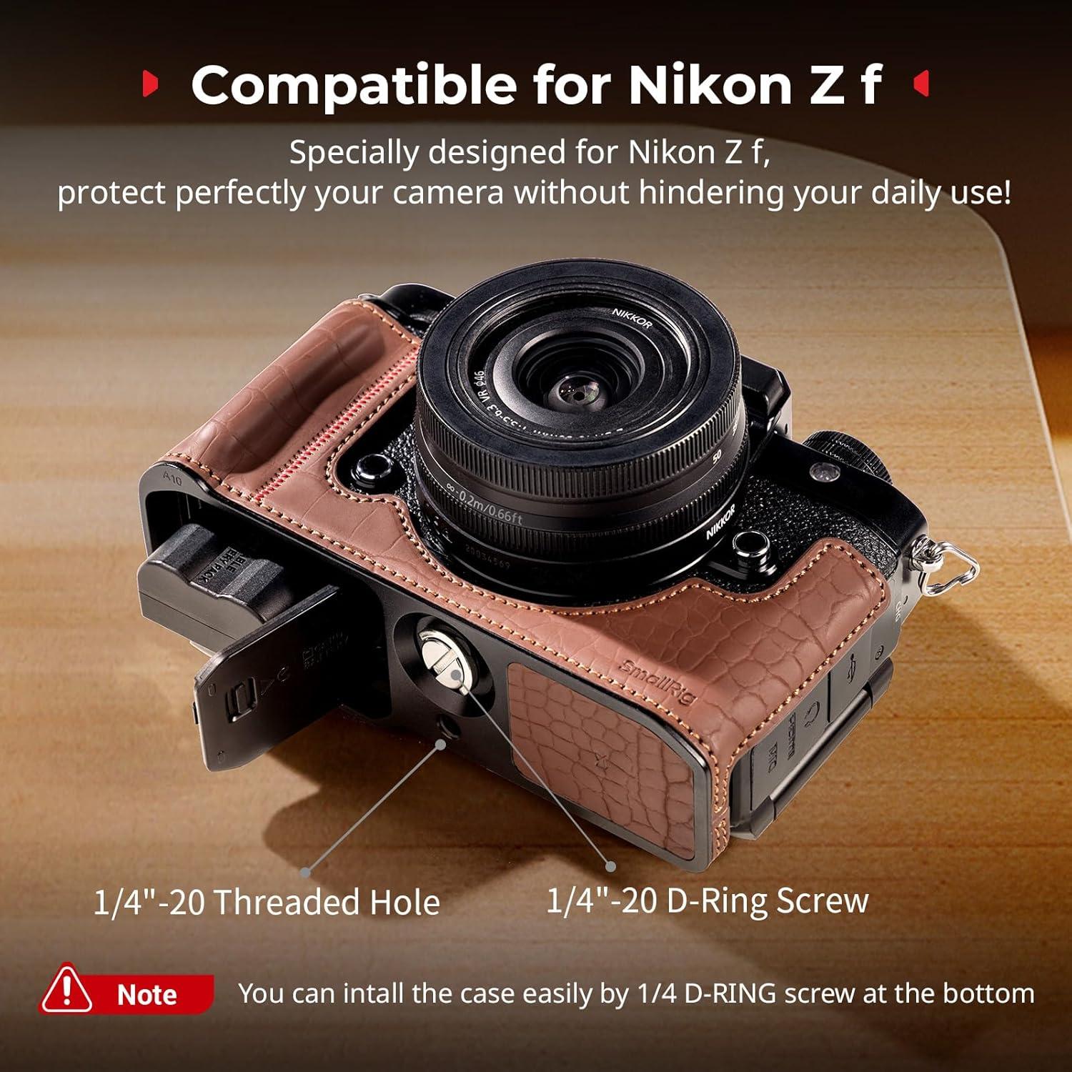 SMALLRIG Camera Case Kit for Nikon Z f, Vintage PU Leather Camera Case Kit, with Enhanced Grip, Scratch-resistant Microfiber Lining, Aluminum Alloy Frame,Shoulder Strap, Brown - 5096