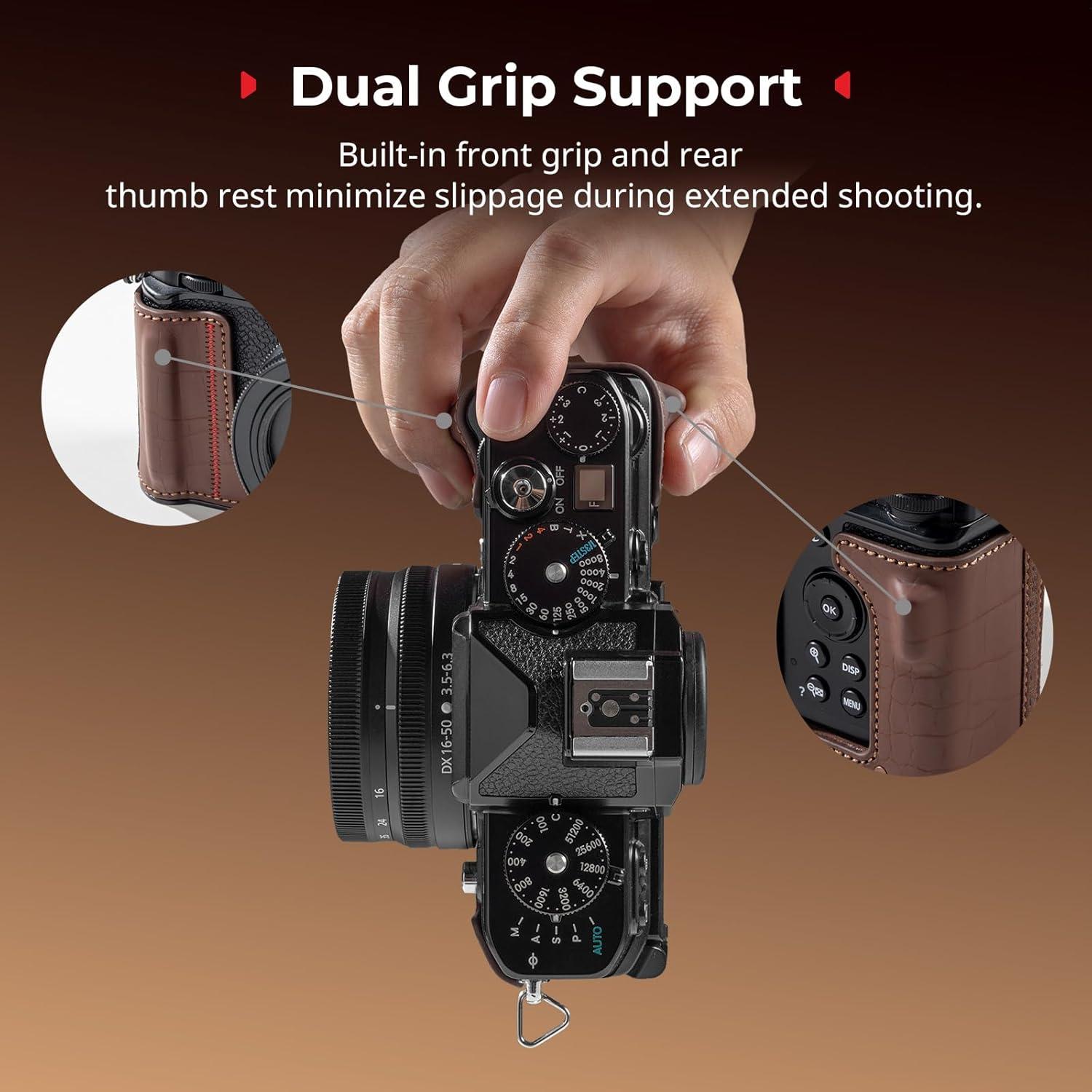 SMALLRIG Camera Case Kit for Nikon Z f, Vintage PU Leather Camera Case Kit, with Enhanced Grip, Scratch-resistant Microfiber Lining, Aluminum Alloy Frame,Shoulder Strap, Brown - 5096