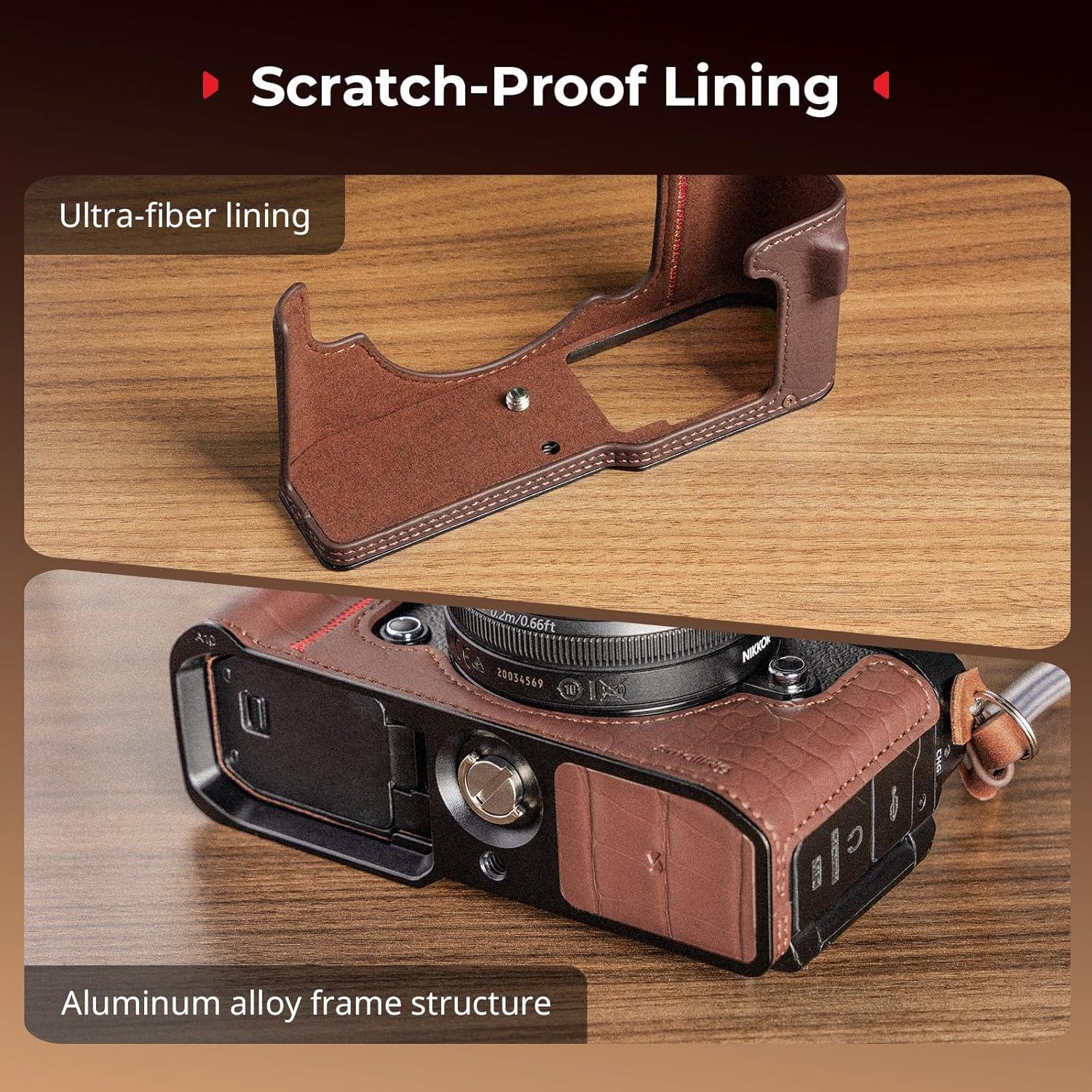 SMALLRIG Camera Case Kit for Nikon Z f, Vintage PU Leather Camera Case Kit, with Enhanced Grip, Scratch-resistant Microfiber Lining, Aluminum Alloy Frame,Shoulder Strap, Brown - 5096