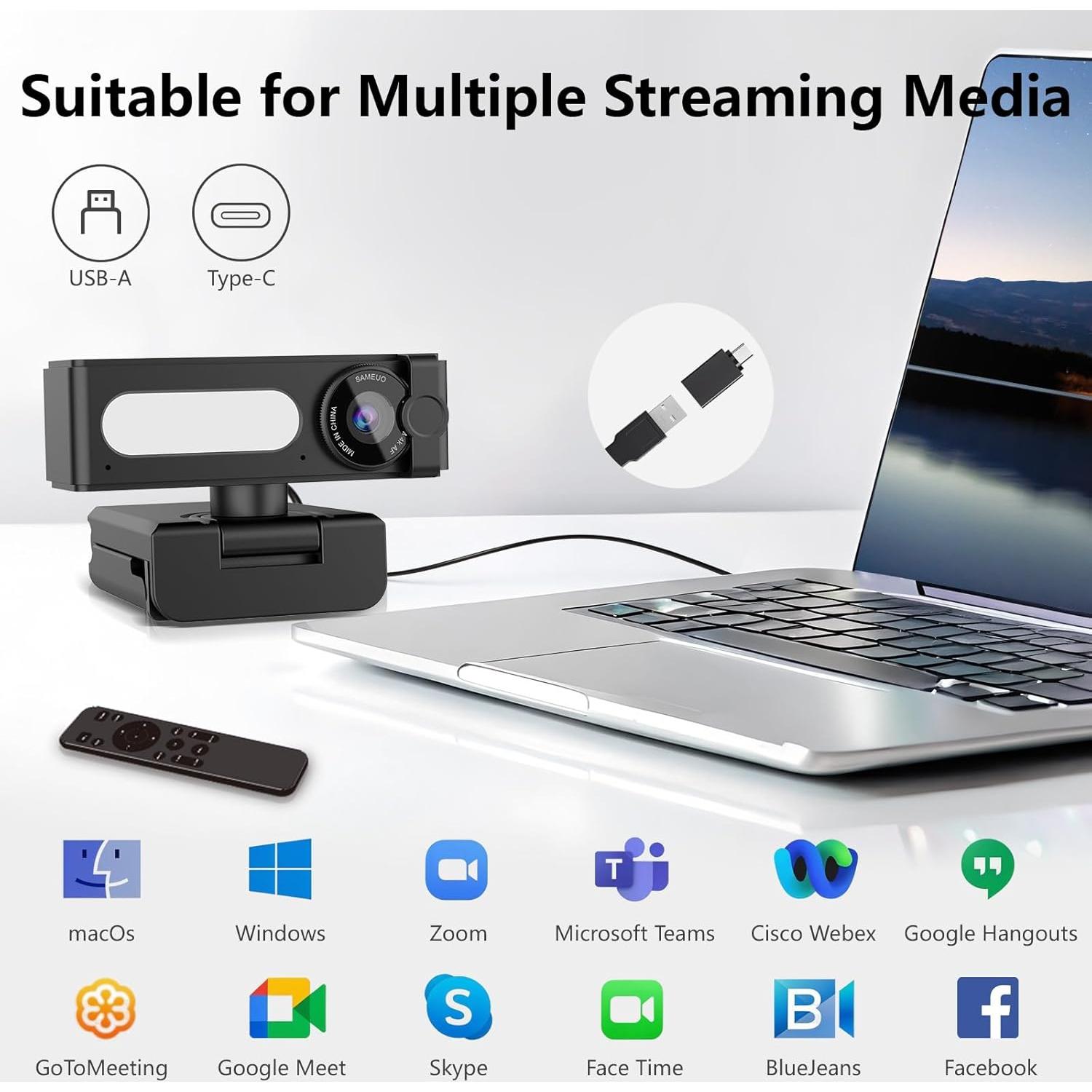 Cámara Web 2K Sameuo G53-2K con Micrófonos AI y Luz LED