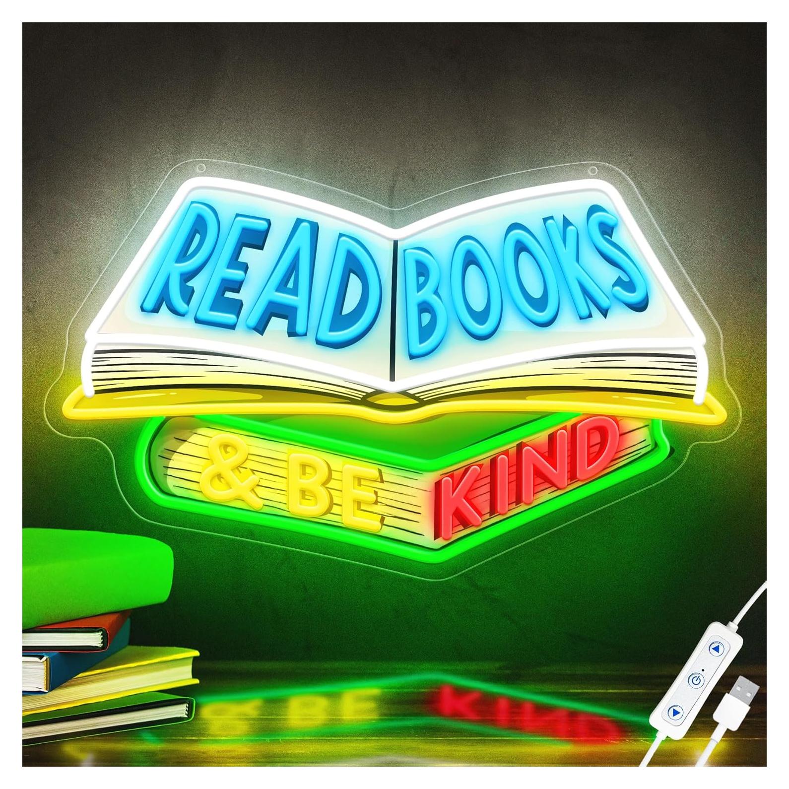 Cartel de Neón LED SELICOR 'Leer Libros y Ser Amable' 41.9x25.4cm