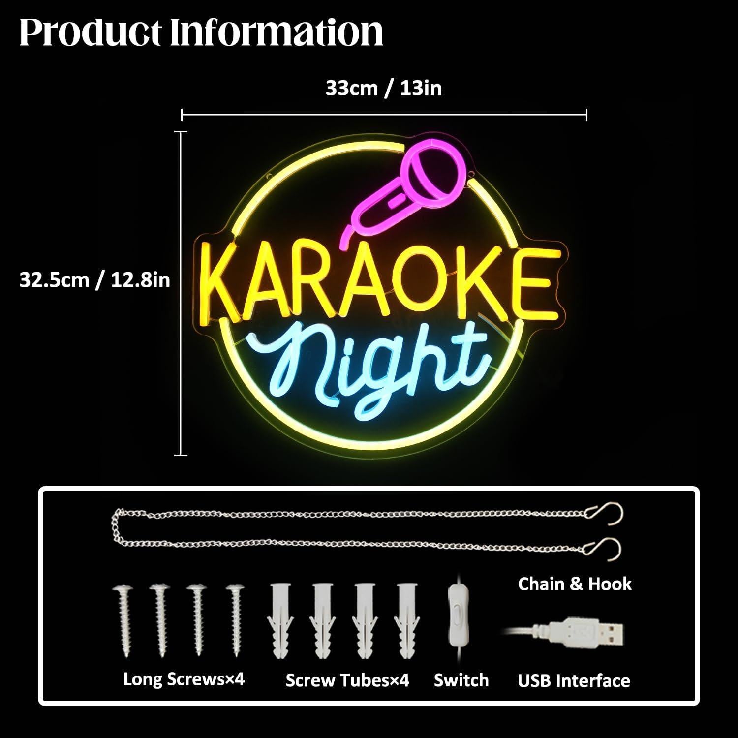 Cartel de Neón Karaoke CKTBLEY 33x32.5cm Decoración Pared