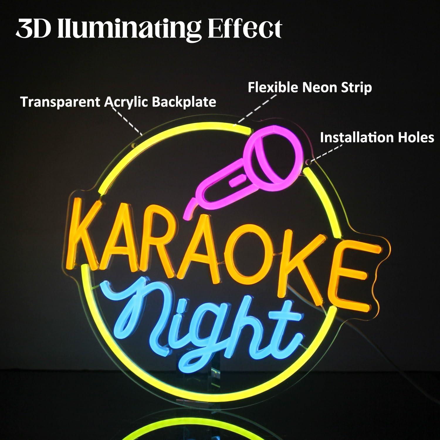 Cartel de Neón Karaoke CKTBLEY 33x32.5cm Decoración Pared