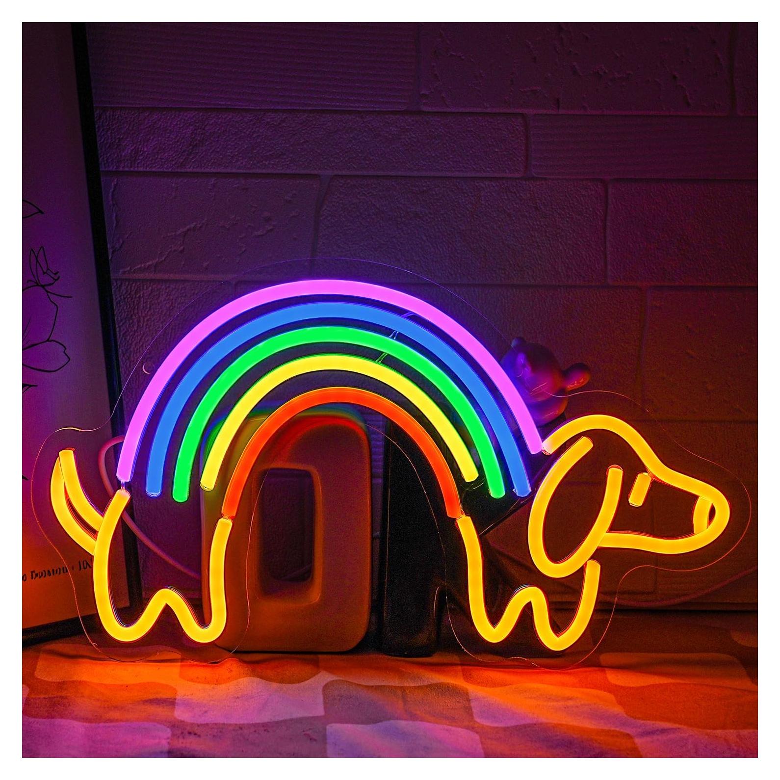 Luz de neón perro salchicha arcoíris Gyaksjm 40x22.8 cm