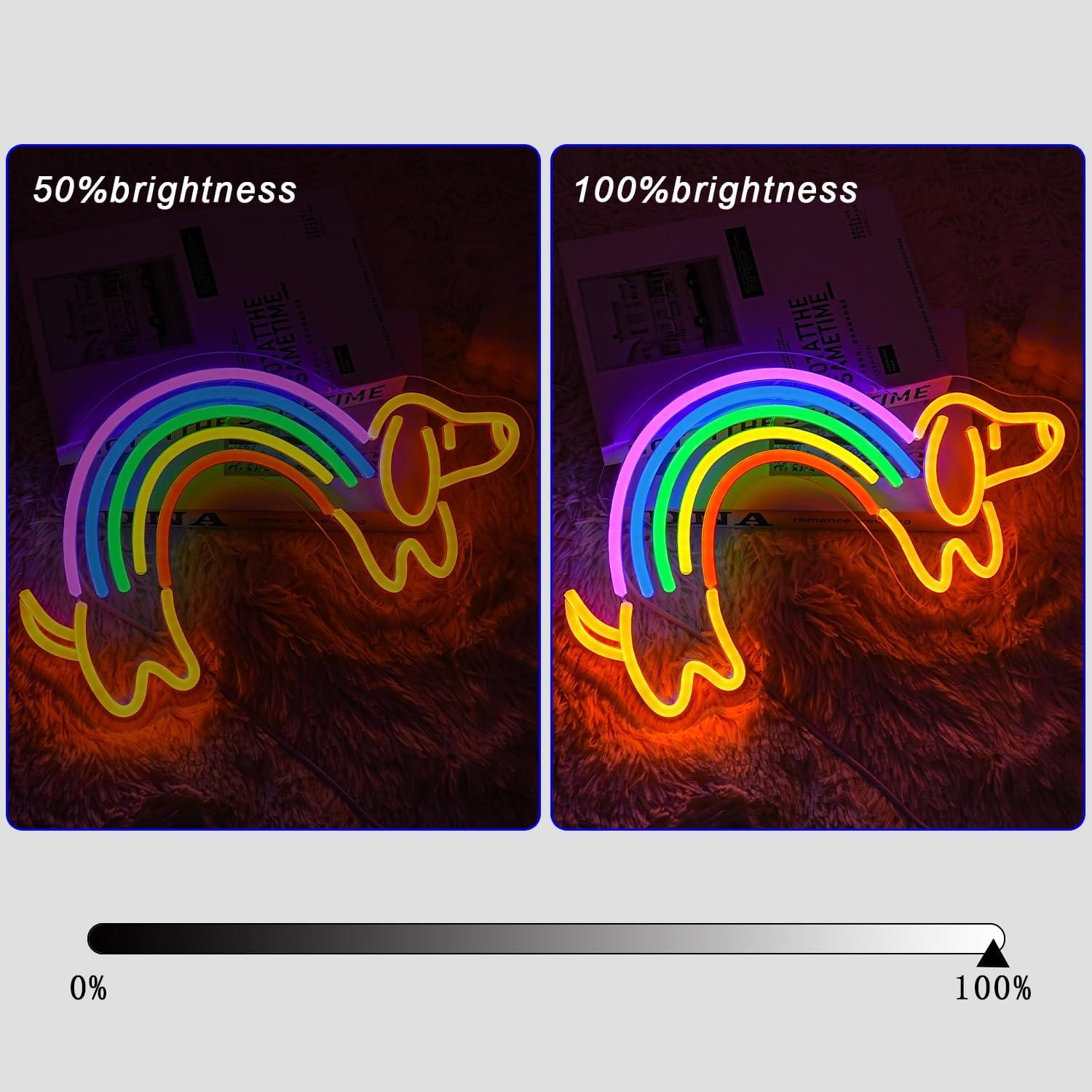 Luz de neón perro salchicha arcoíris Gyaksjm 40x22.8 cm