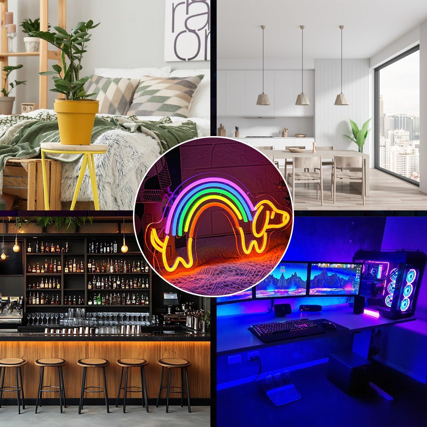 Luz de neón perro salchicha arcoíris Gyaksjm 40x22.8 cm