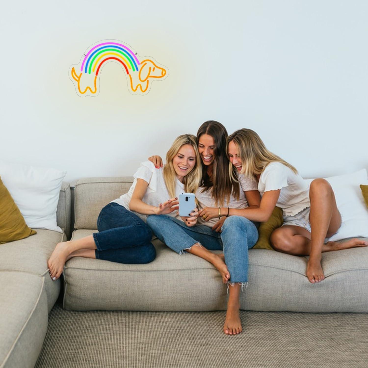 Luz de neón perro salchicha arcoíris Gyaksjm 40x22.8 cm