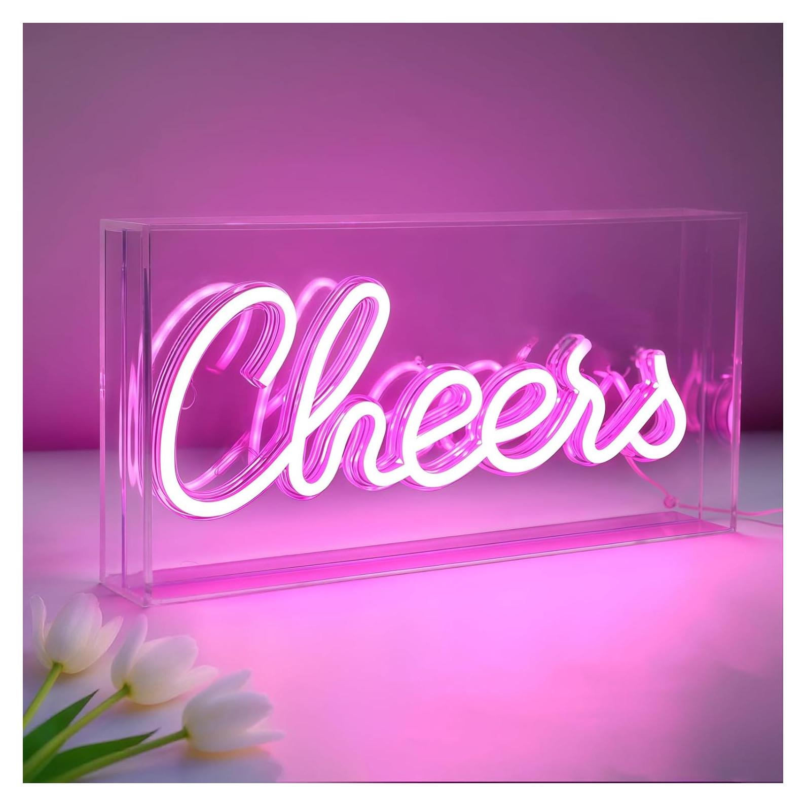 Letrero Neón Cheers Rosa LED USB para Decoración de Pared