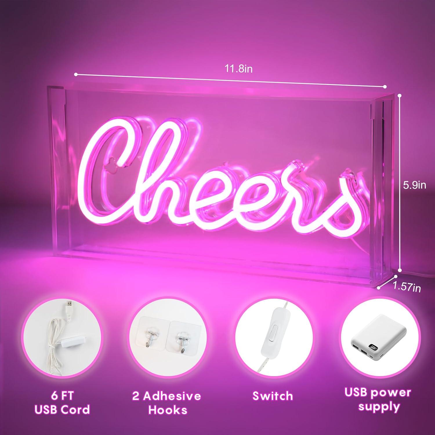 Letrero Neón Cheers Rosa LED USB para Decoración de Pared