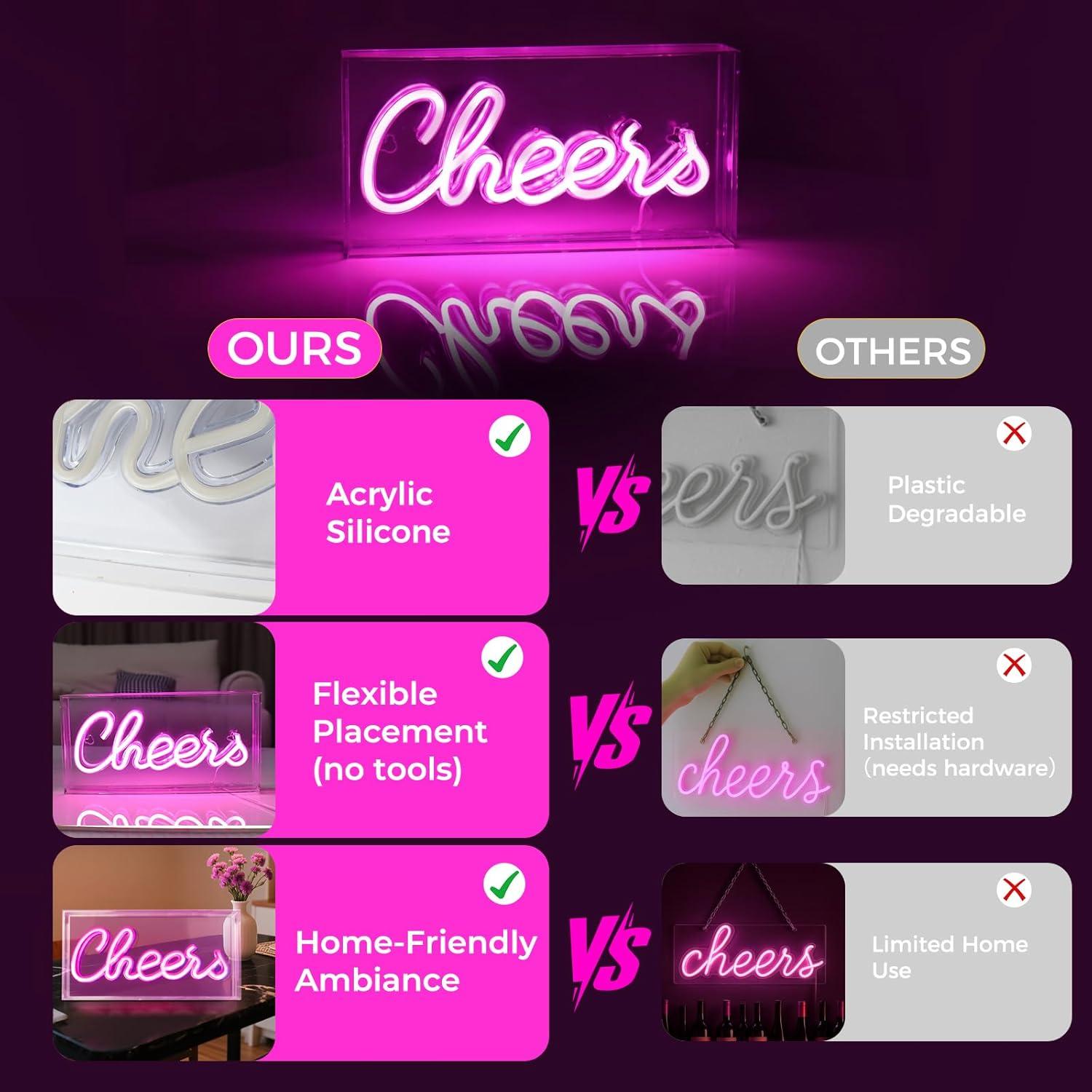 Letrero Neón Cheers Rosa LED USB para Decoración de Pared