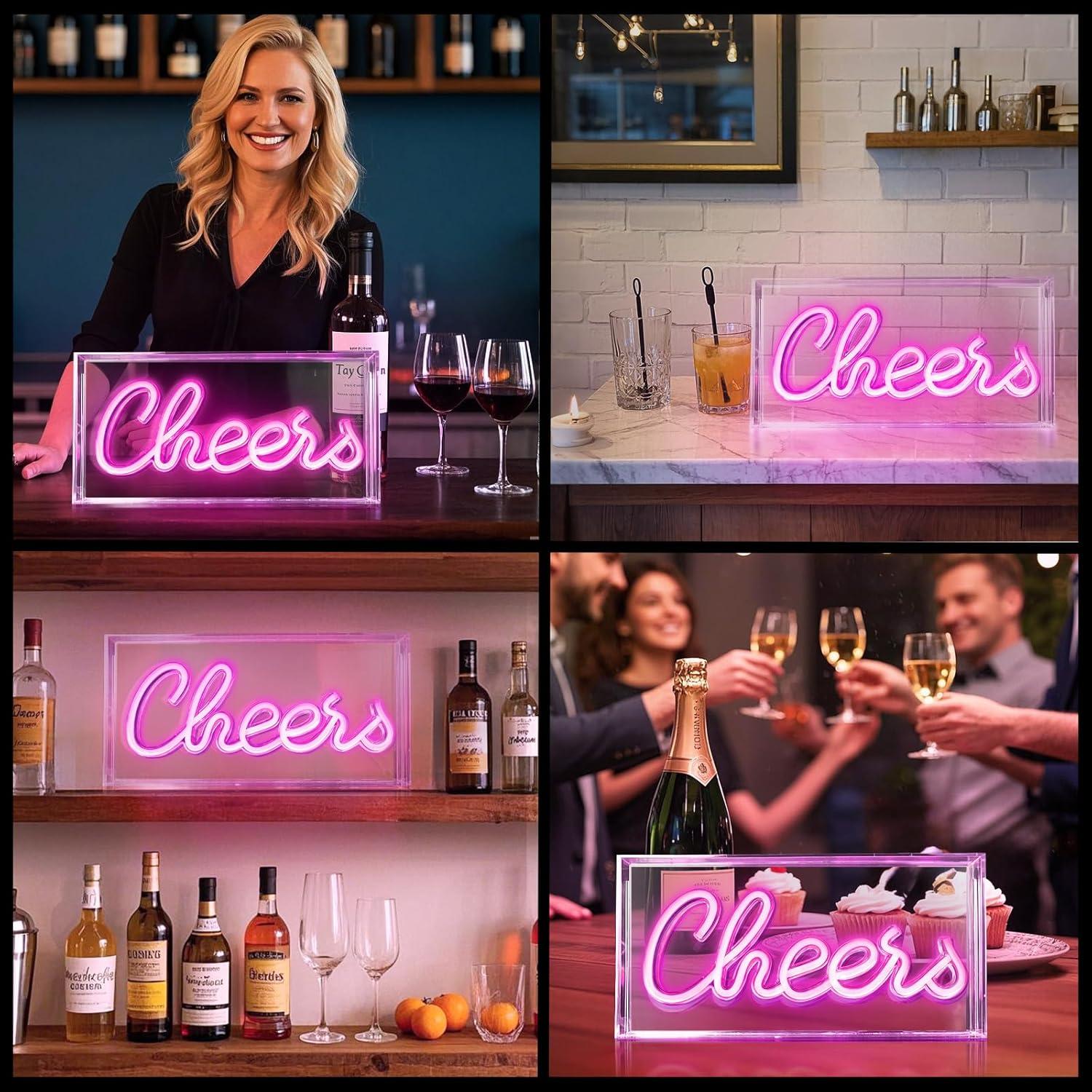 Letrero Neón Cheers Rosa LED USB para Decoración de Pared