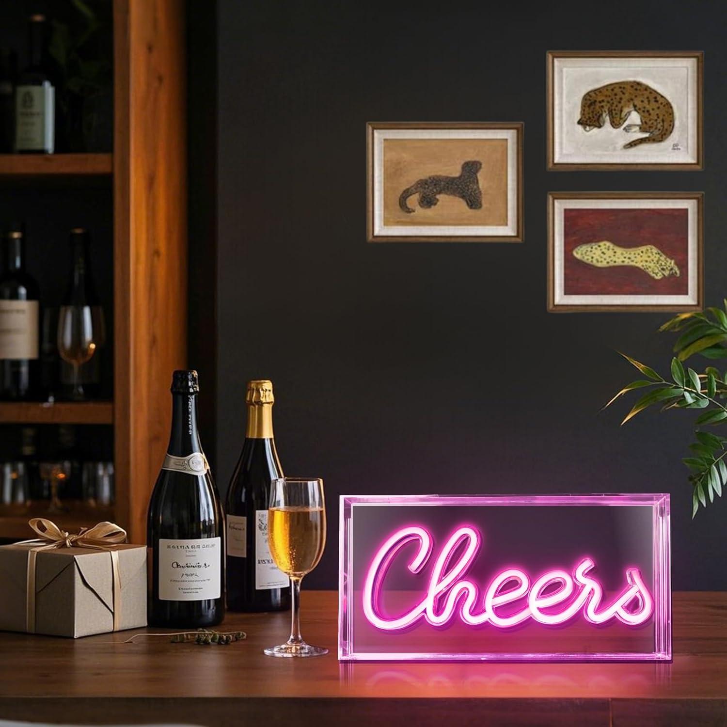 Letrero Neón Cheers Rosa LED USB para Decoración de Pared
