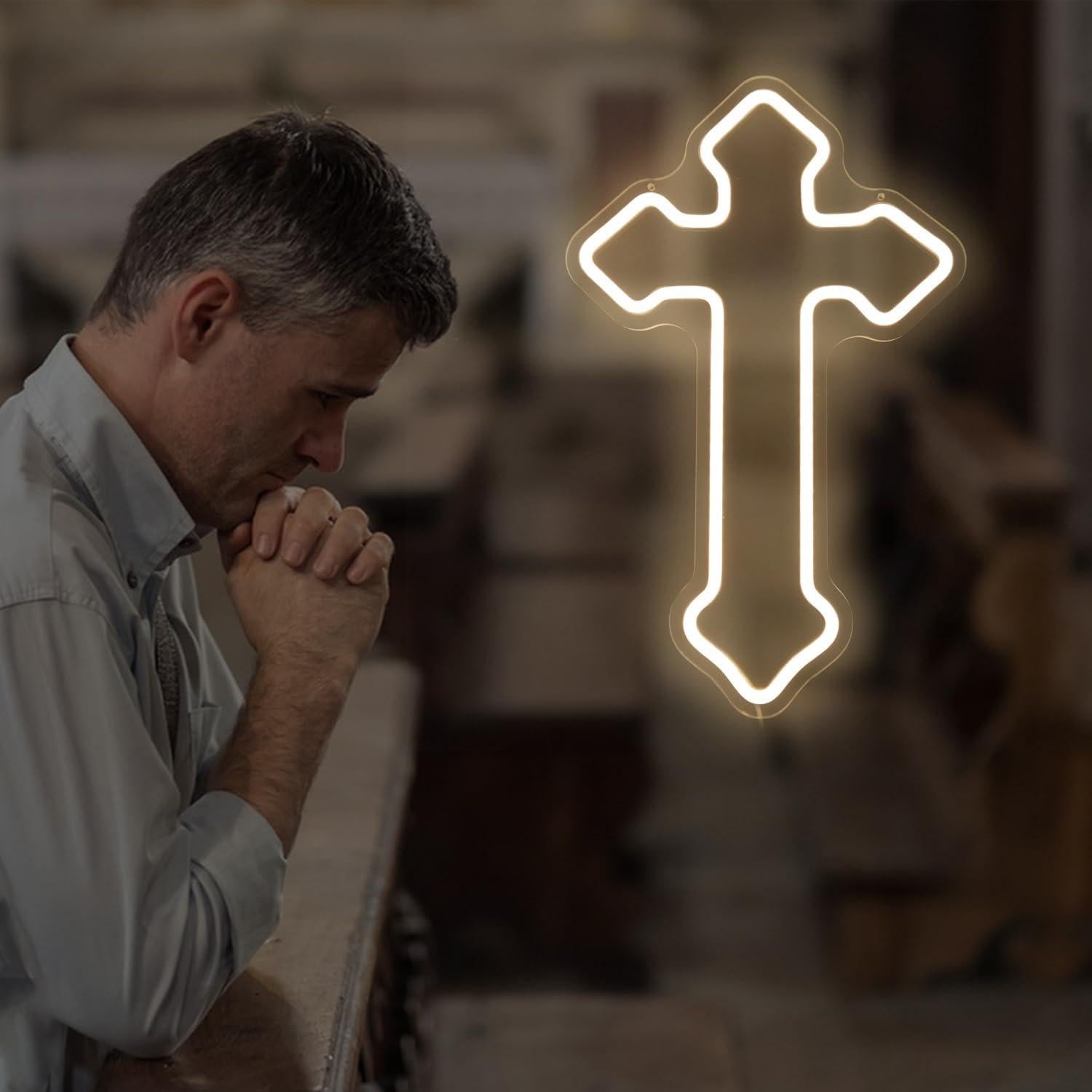 Luz de Neón Cruz Jesús LED Dimmable 40x25 cm OvoNinn