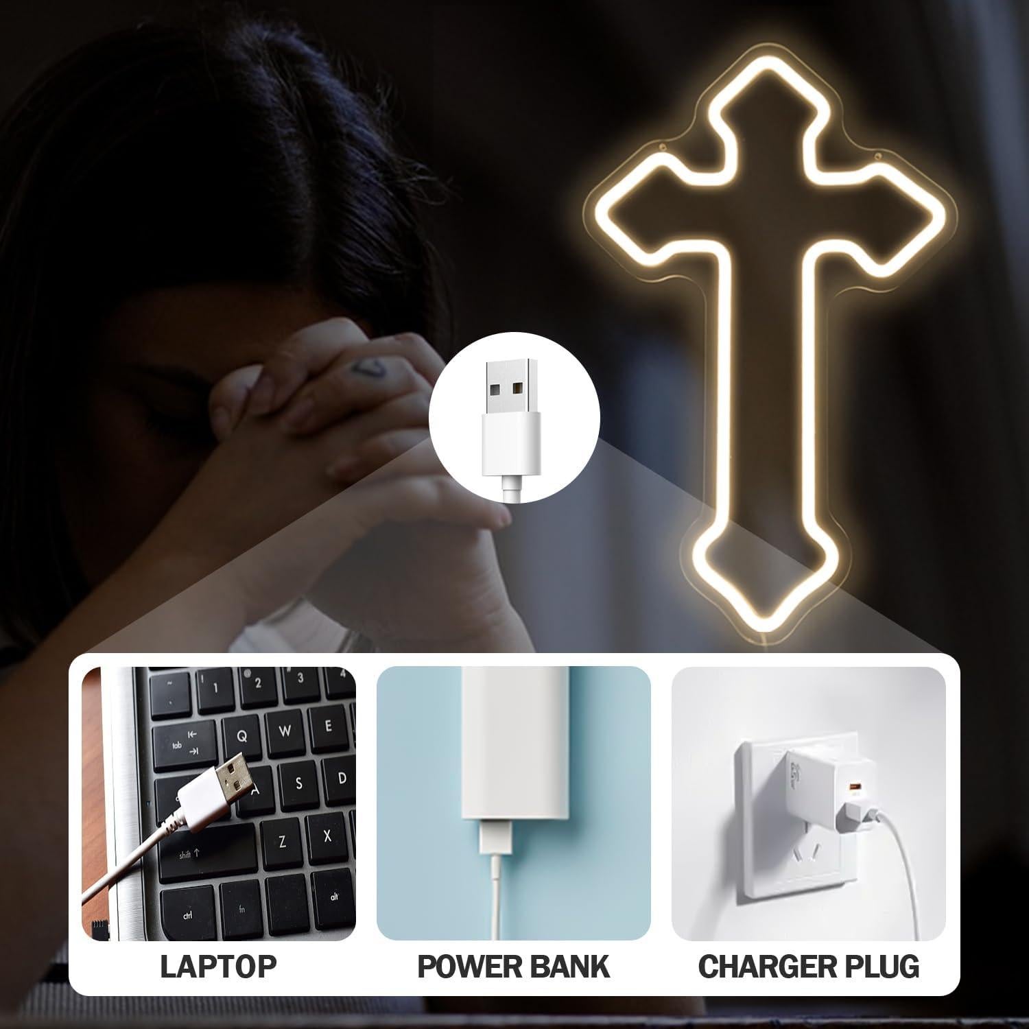 Luz de Neón Cruz Jesús LED Dimmable 40x25 cm OvoNinn