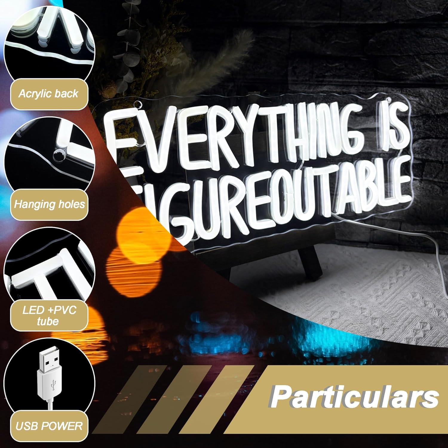 Letrero Neón LED Motivacional Mutank Todo es Solucionable 37.8x20.3 cm