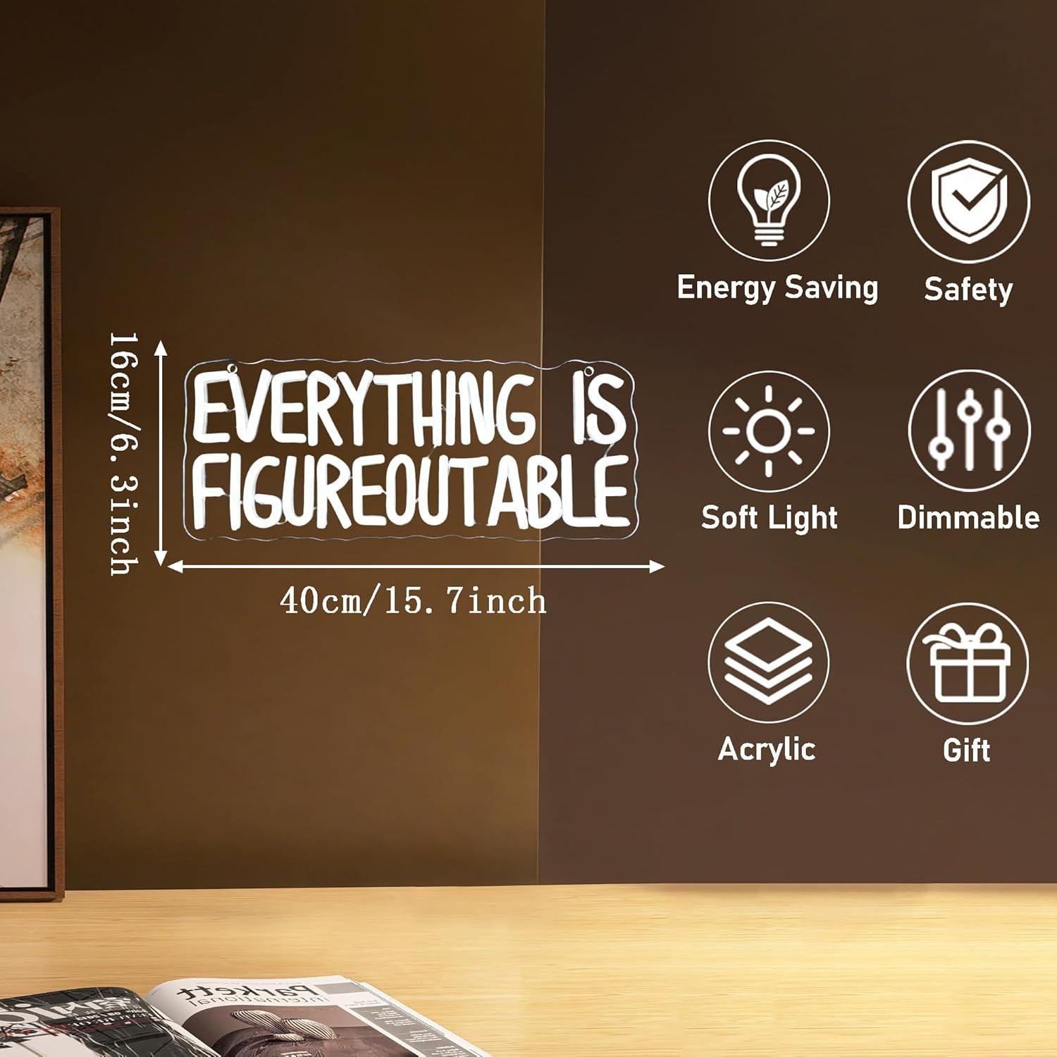 Letrero Neón LED Motivacional Mutank Todo es Solucionable 37.8x20.3 cm