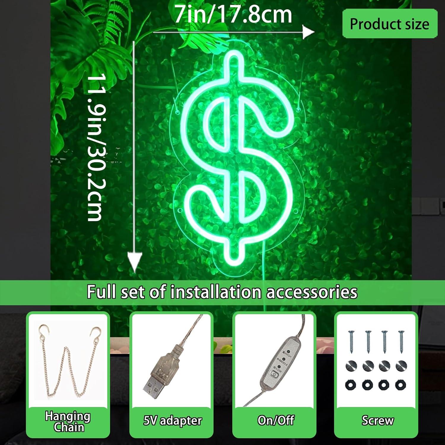 Letrero de Neón Dólar LED Verde 30.2x17.8 cm INSNEnN