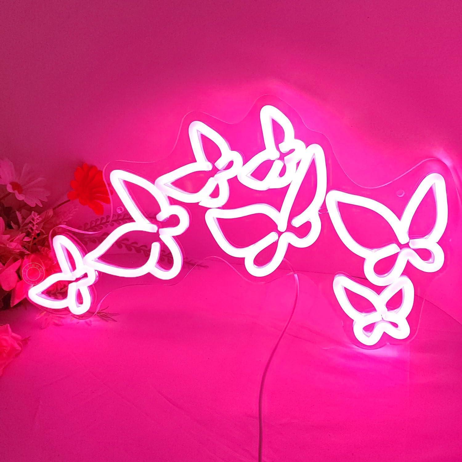Letrero de Neón LED Mariposa Rosa SYLHOME 41.91x22.61 cm USB