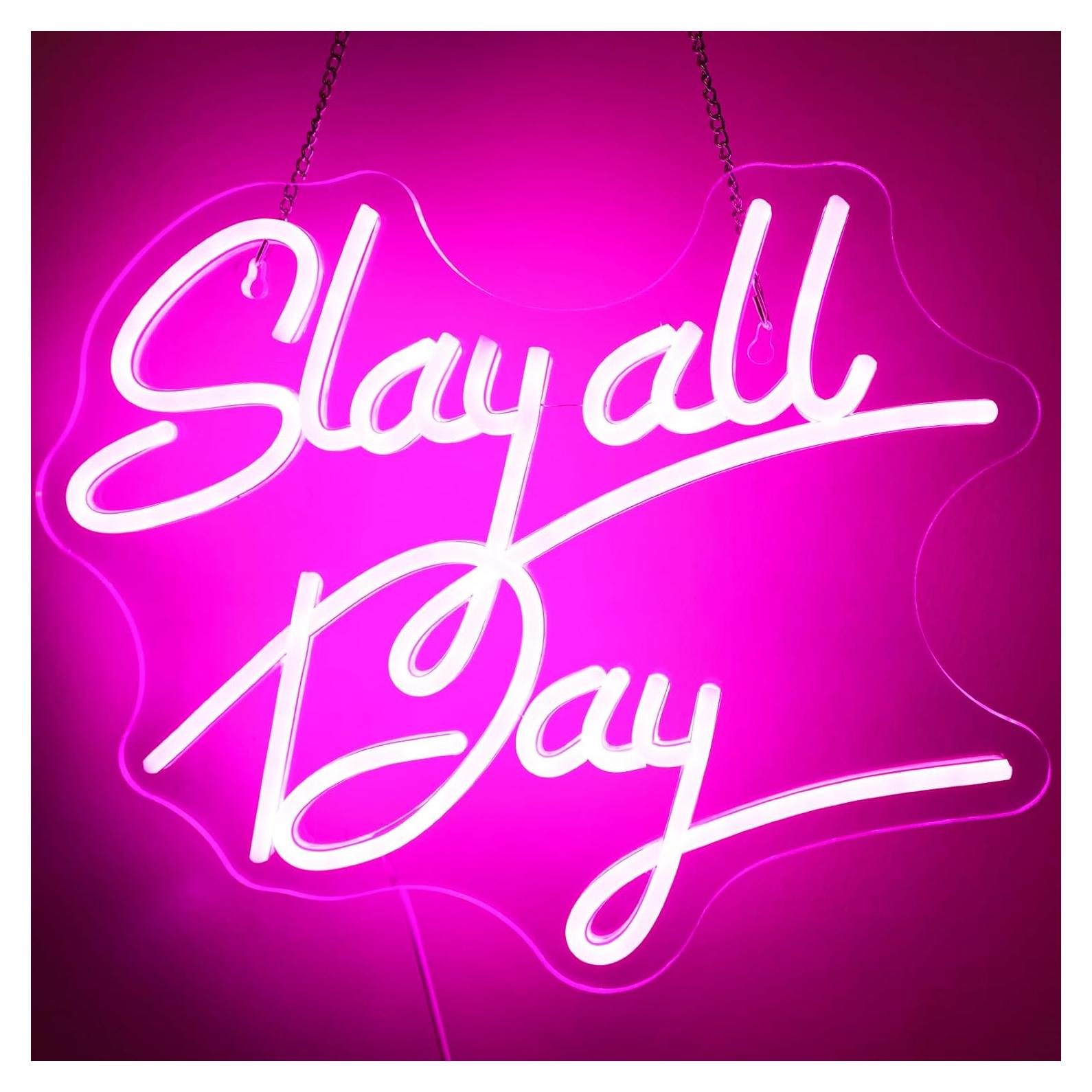 Luz de Neón Rosa Slay All Day ReyeeInc USB Regulable 37x30cm
