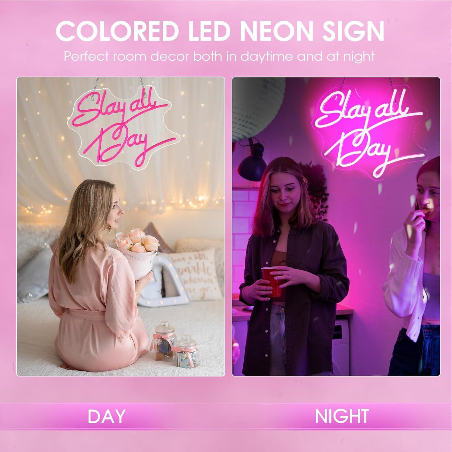 Luz de Neón Rosa Slay All Day ReyeeInc USB Regulable 37x30cm