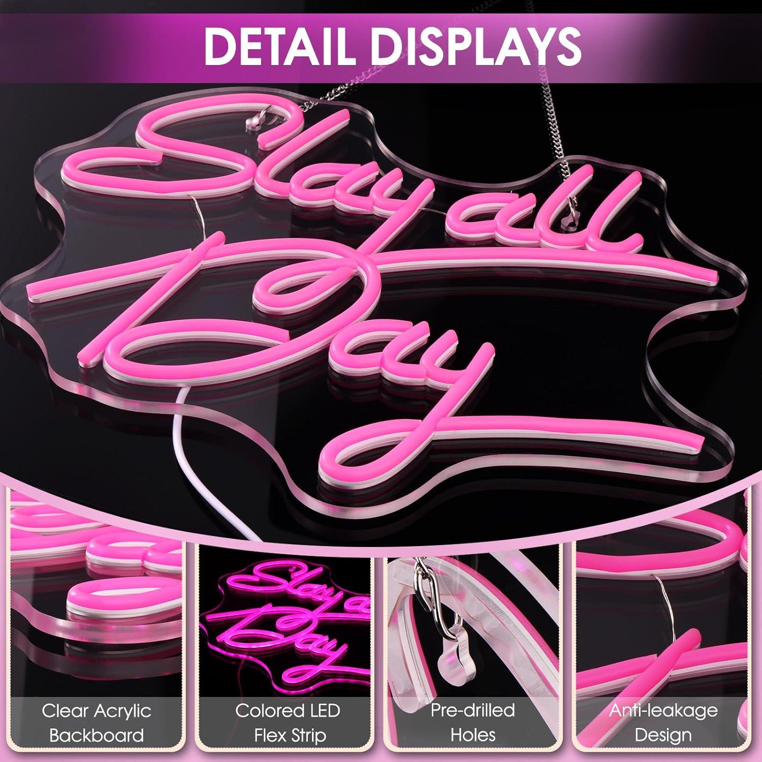 Luz de Neón Rosa Slay All Day ReyeeInc USB Regulable 37x30cm