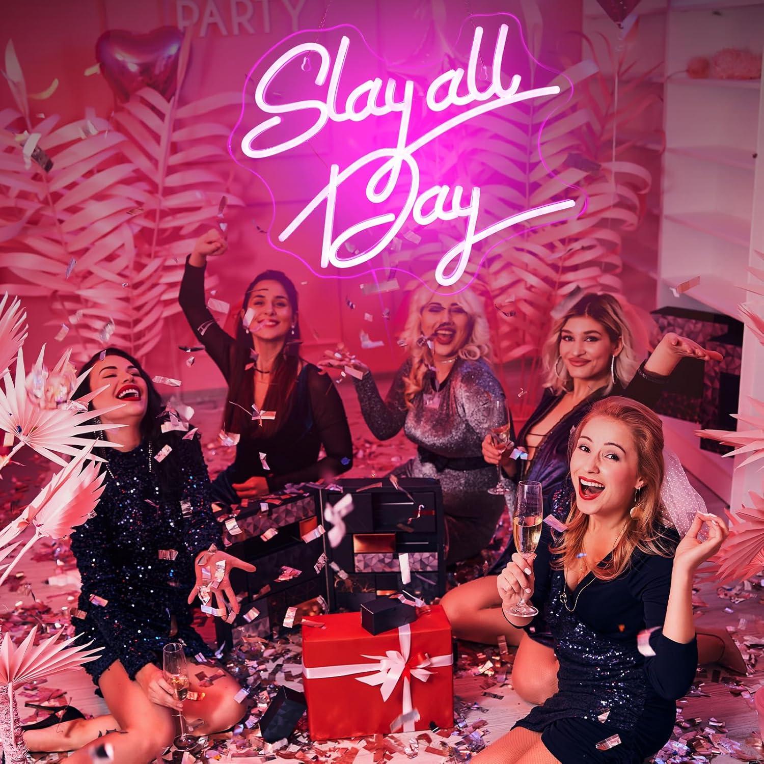 Luz de Neón Rosa Slay All Day ReyeeInc USB Regulable 37x30cm