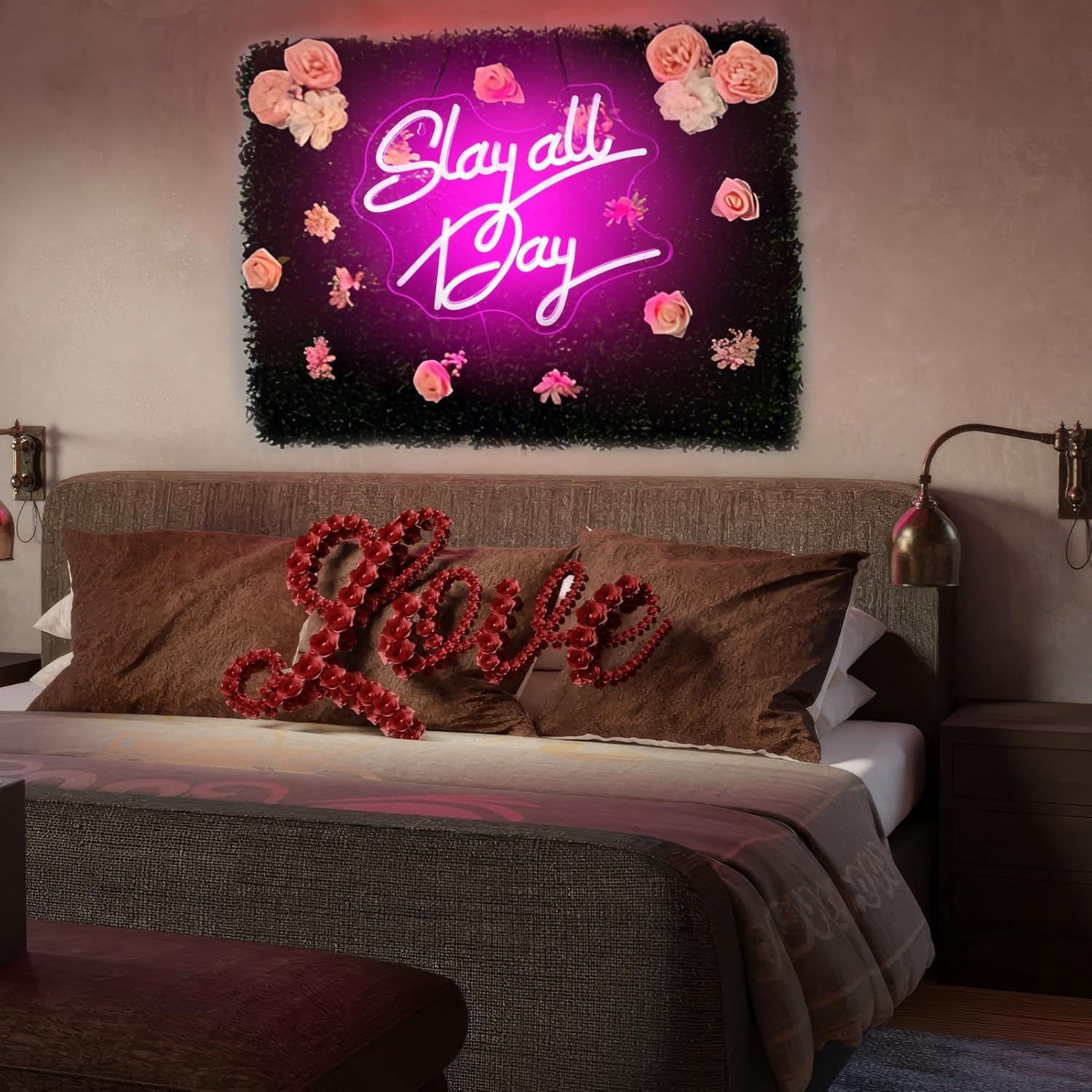 Luz de Neón Rosa Slay All Day ReyeeInc USB Regulable 37x30cm