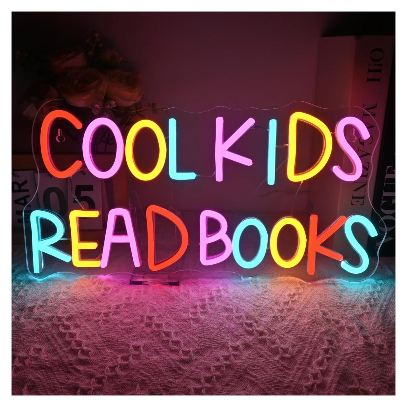 Letrero Neón Cool Kids Read Books LED 50.8x17.8 cm