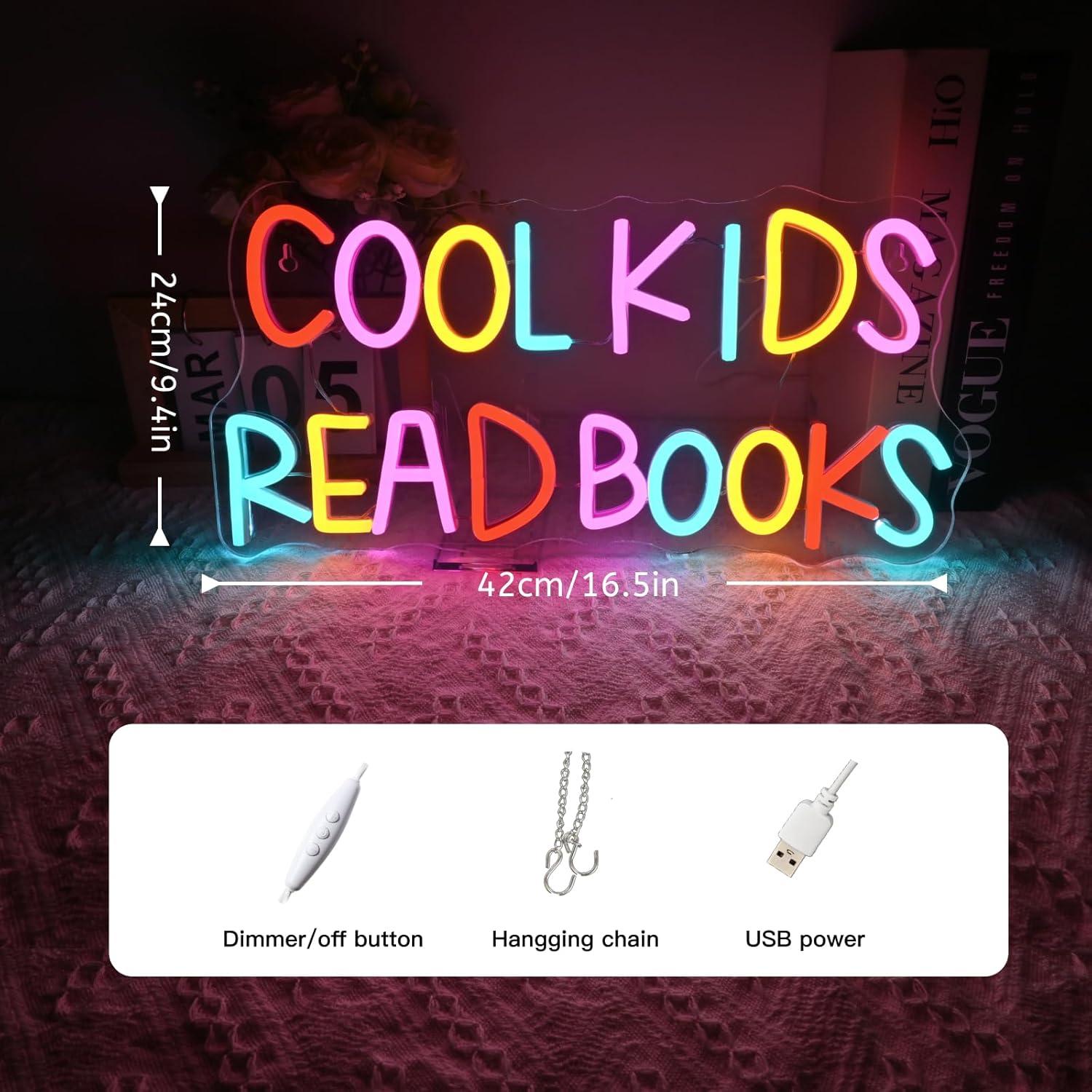 Letrero Neón Cool Kids Read Books LED 50.8x17.8 cm