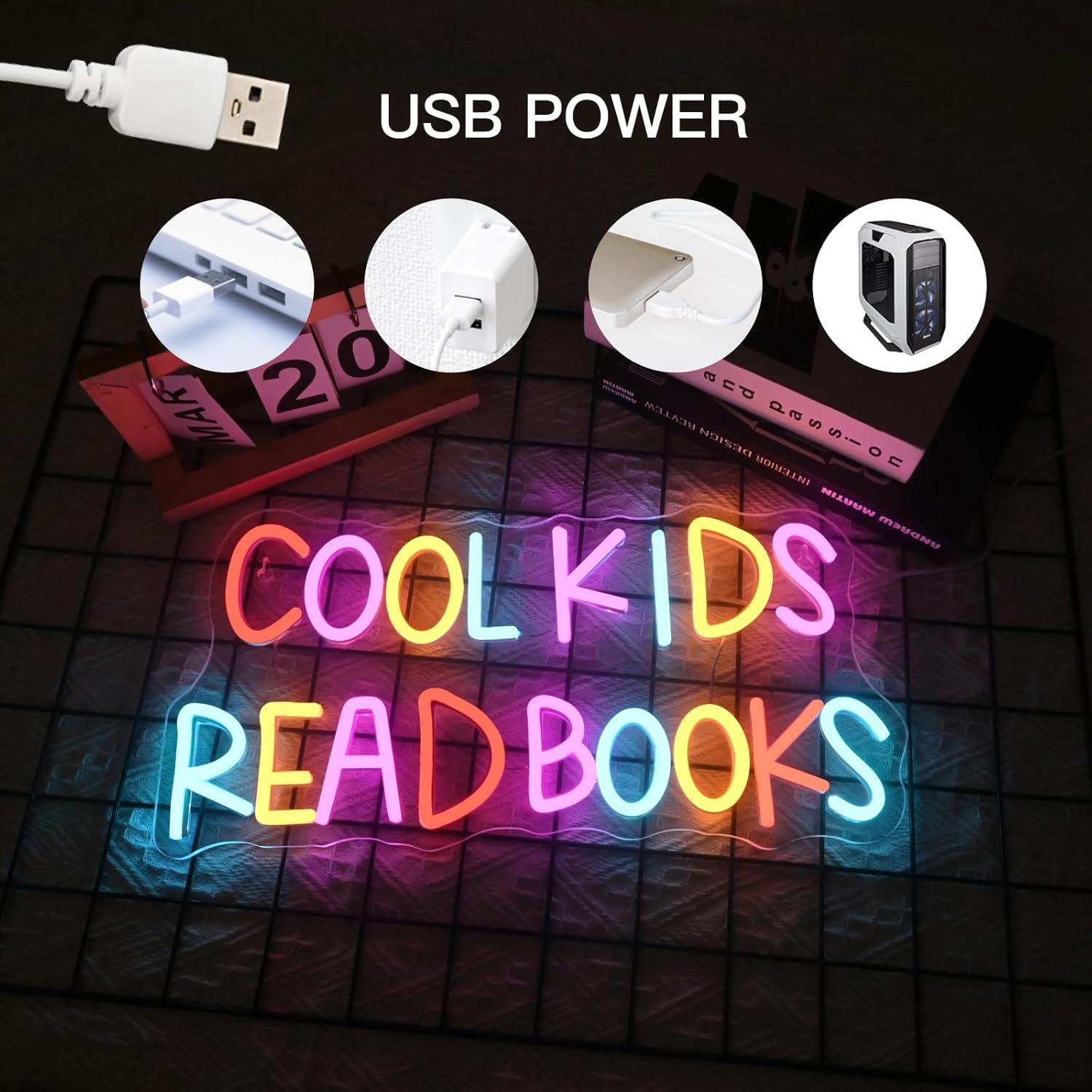 Letrero Neón Cool Kids Read Books LED 50.8x17.8 cm