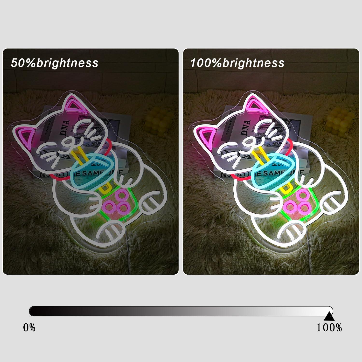 Cartel de Neón LED Gato Bebiendo Té de Boba 42 cm - Gyaksjm