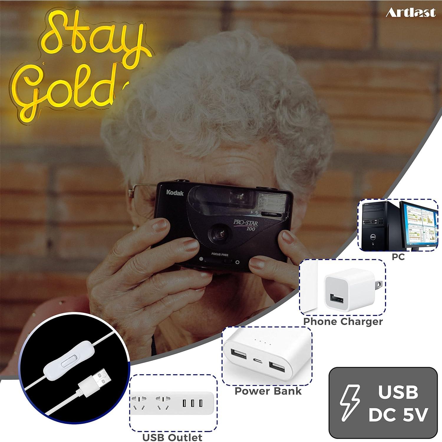 Letrero de Neón LED Quédense Dorado Artlast 40.96x26.99 cm