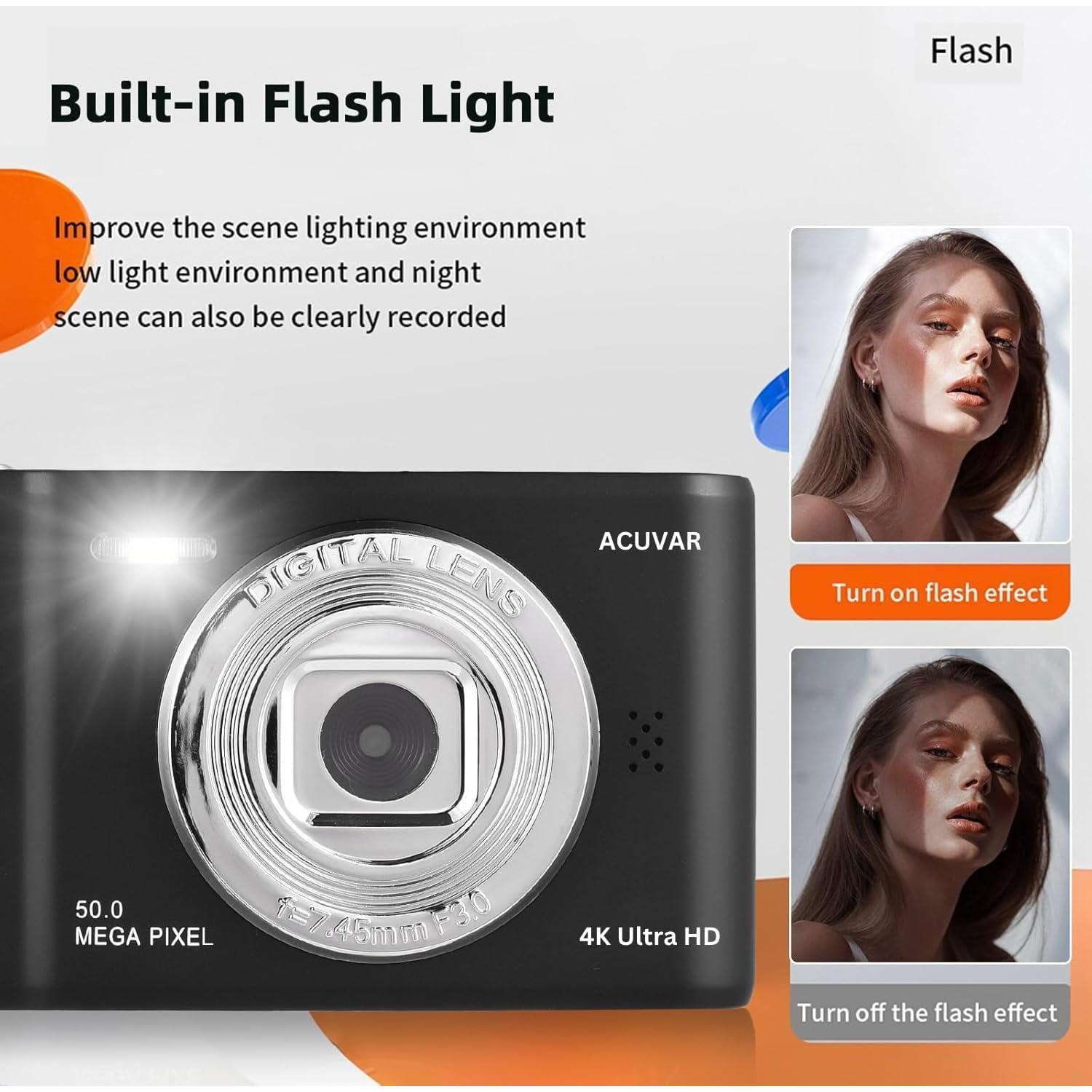 Cámara Digital Acuvar 50MP Doble Lente Compacta 1080P