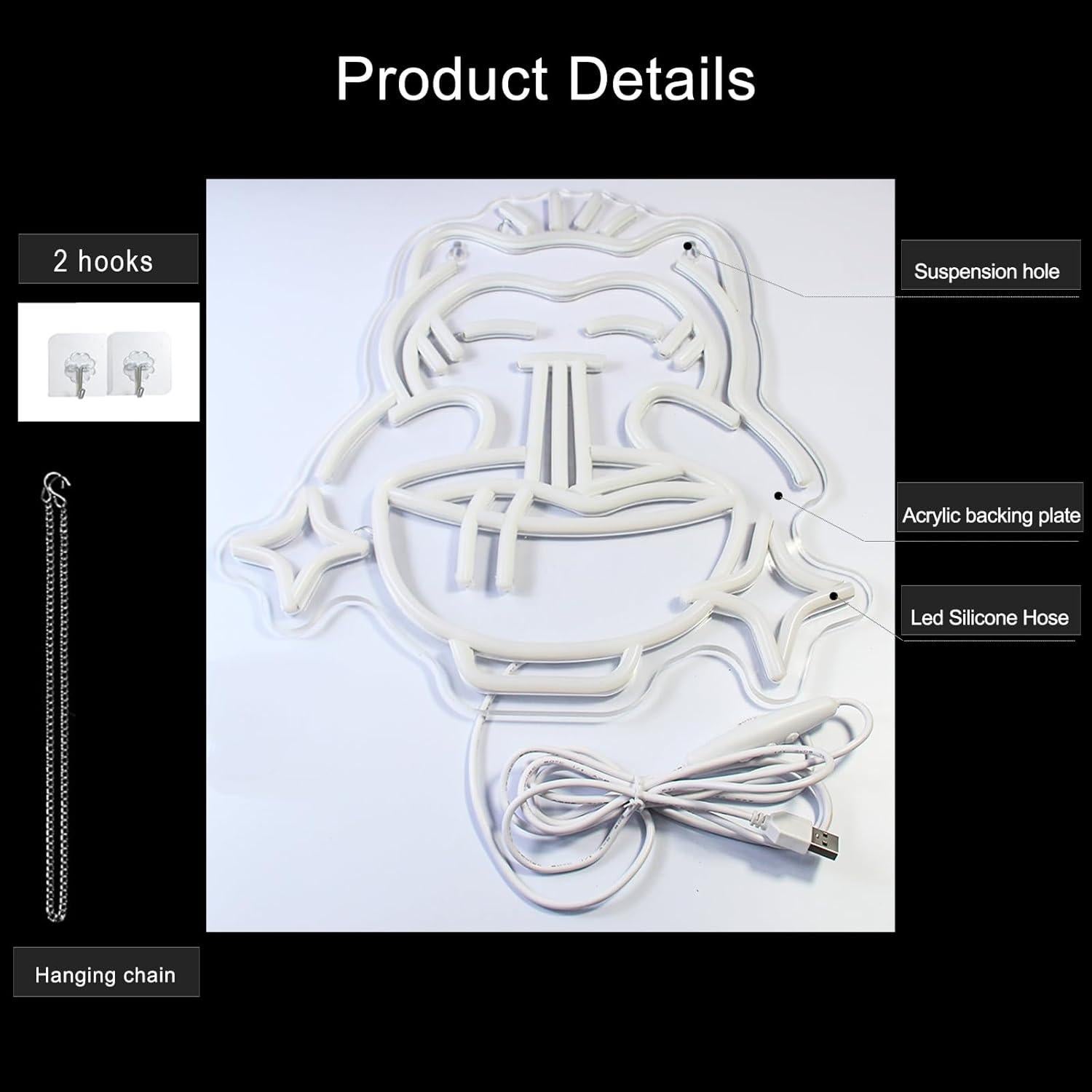 Luz de Neón LED Ramen LiangLiang - Decoración Japonesa 34.3x32cm