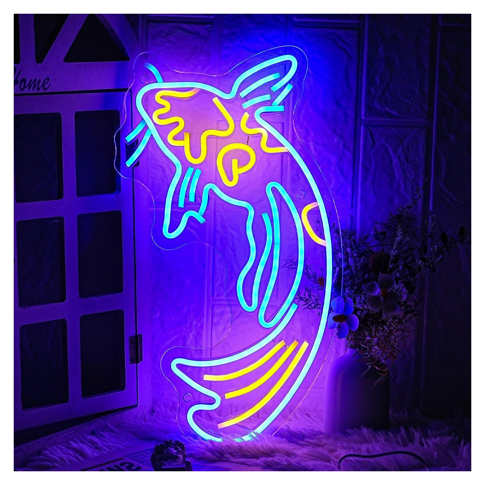 Letrero de Neón Pez Koi Azul Amarillo LMSIGNLY 42x24 cm