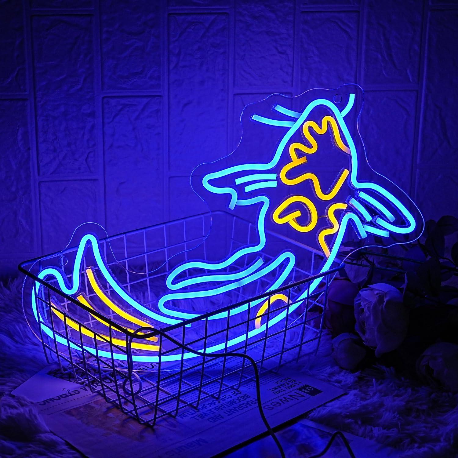 Letrero de Neón Pez Koi Azul Amarillo LMSIGNLY 42x24 cm
