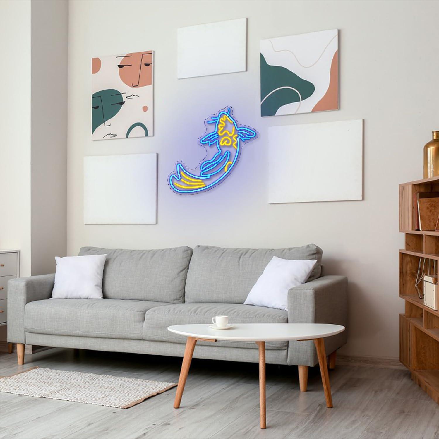 Letrero de Neón Pez Koi Azul Amarillo LMSIGNLY 42x24 cm