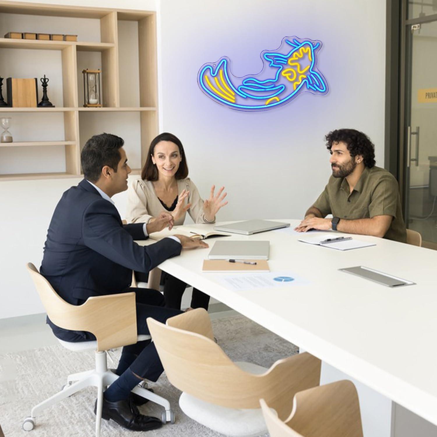 Letrero de Neón Pez Koi Azul Amarillo LMSIGNLY 42x24 cm