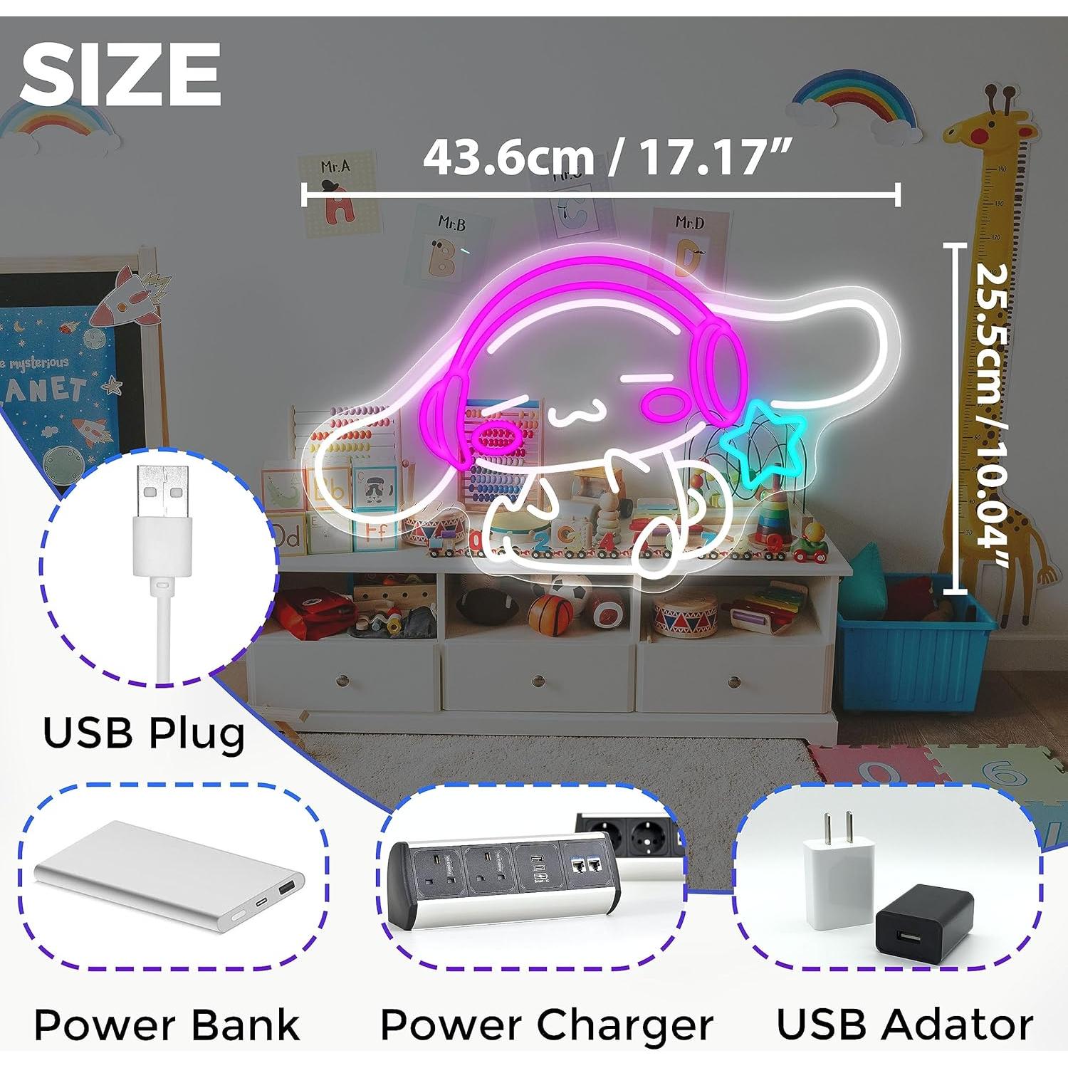Luz de neón Cinnamoroll LED 43.5x25.5 cm para decoración