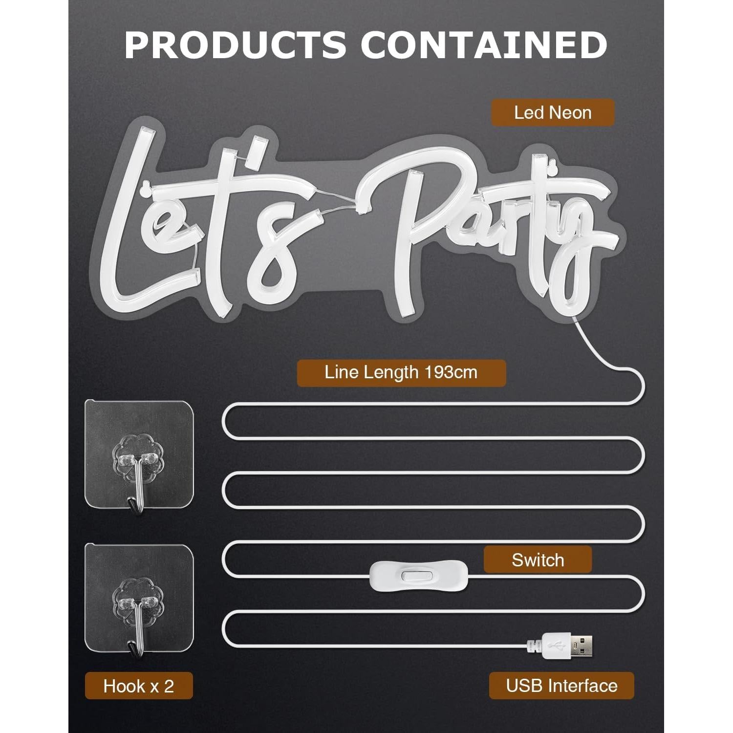 Letrero de Neón LED Arrinew Let's Party para Decoración