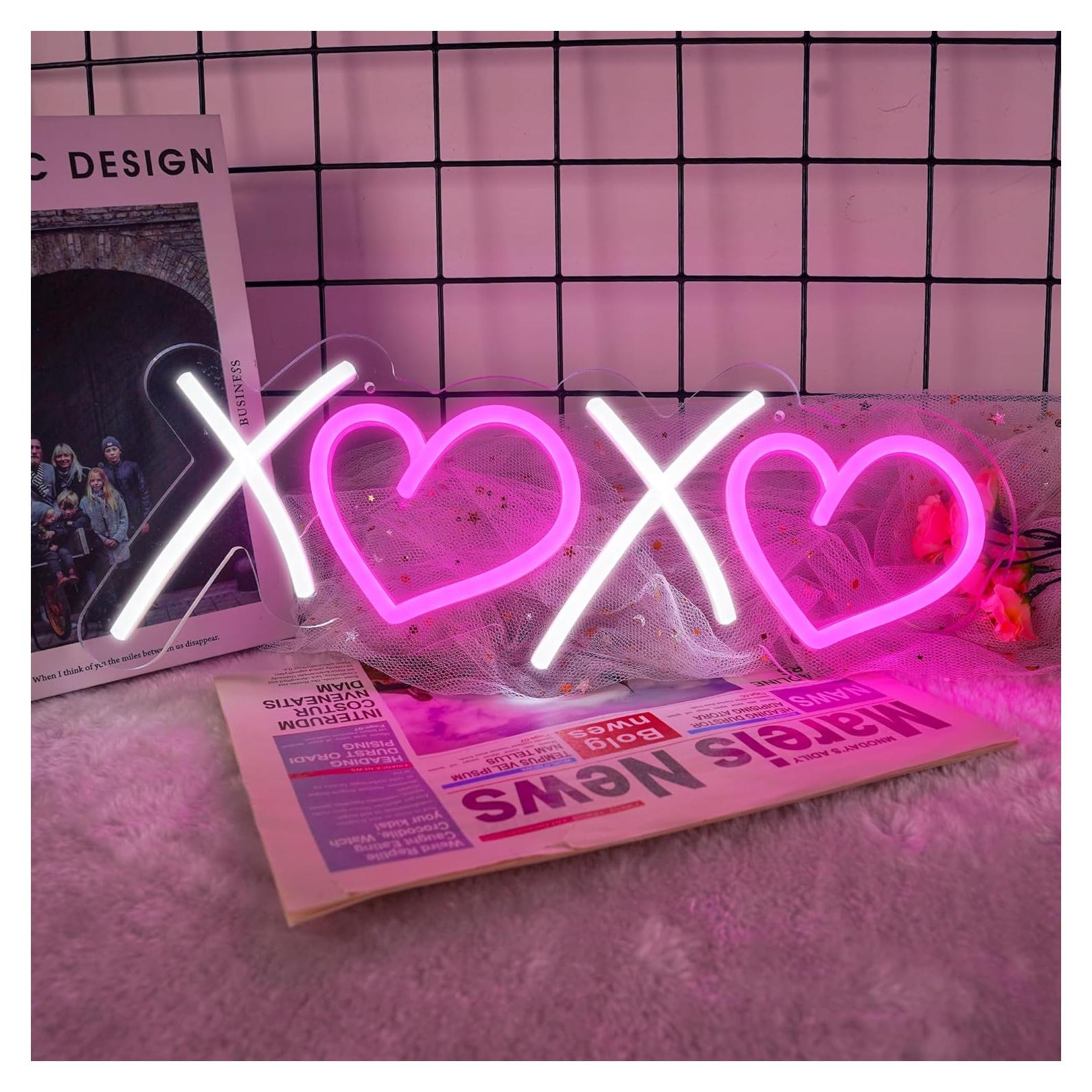 Letrero de Neón ASLANKA XOXO LED Rosa 40x15 cm USB