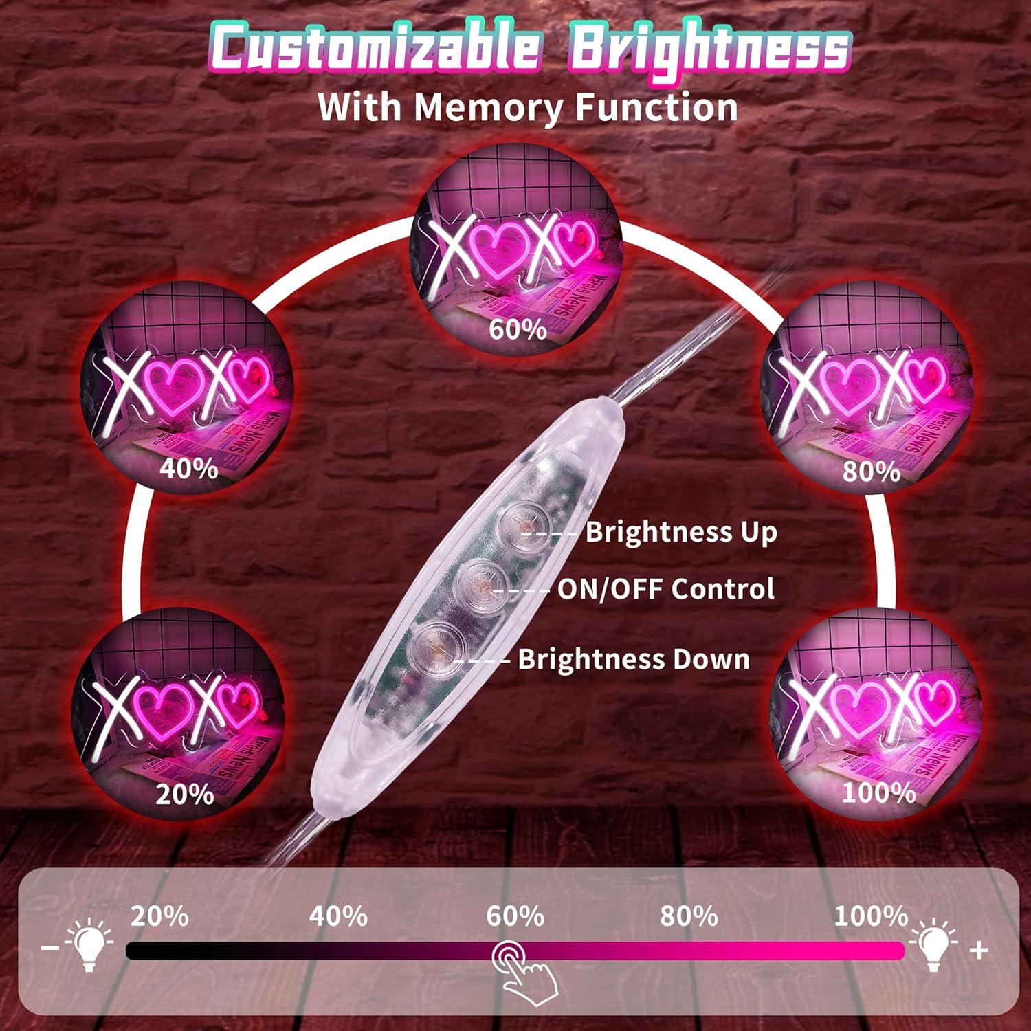 Letrero de Neón ASLANKA XOXO LED Rosa 40x15 cm USB