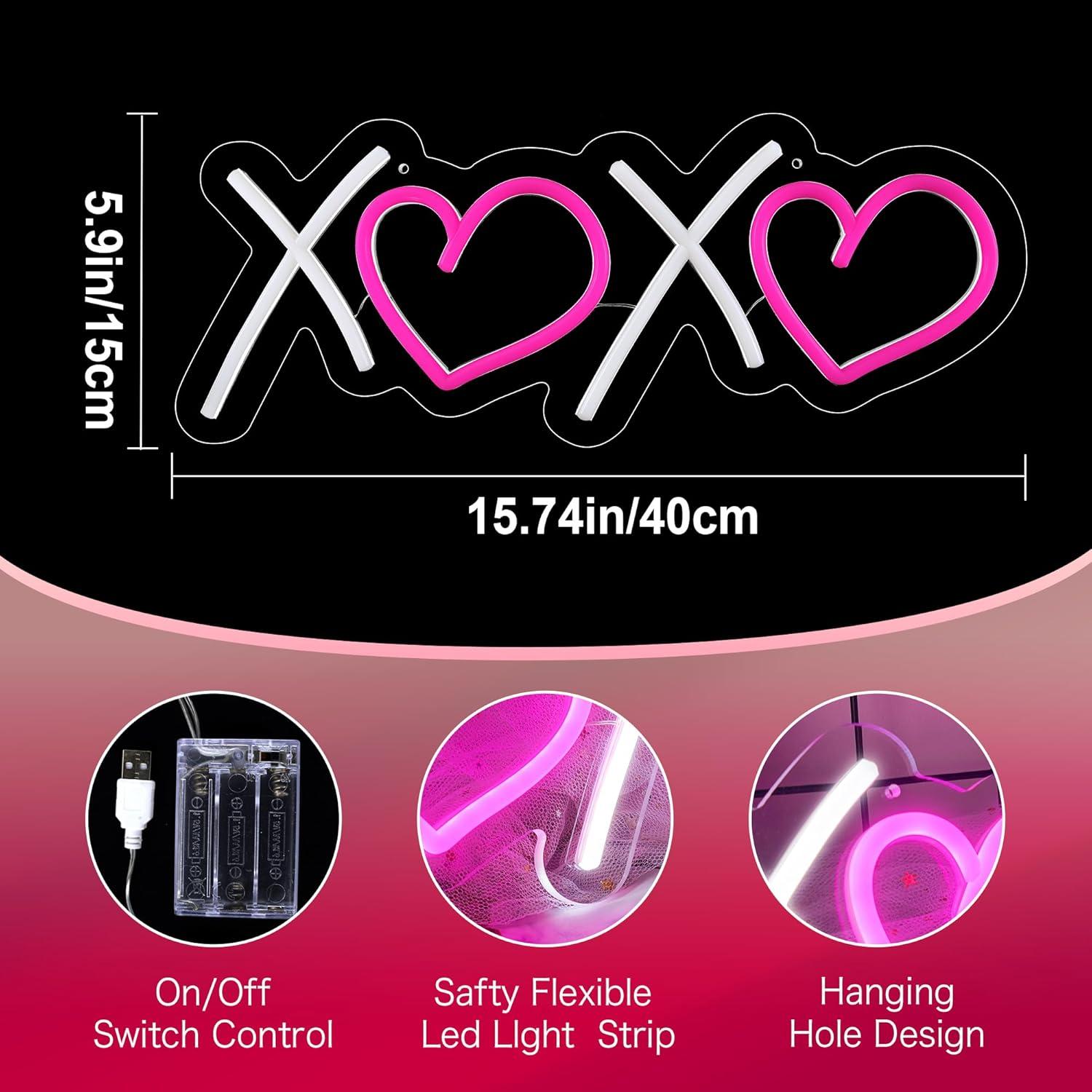 Letrero de Neón ASLANKA XOXO LED Rosa 40x15 cm USB