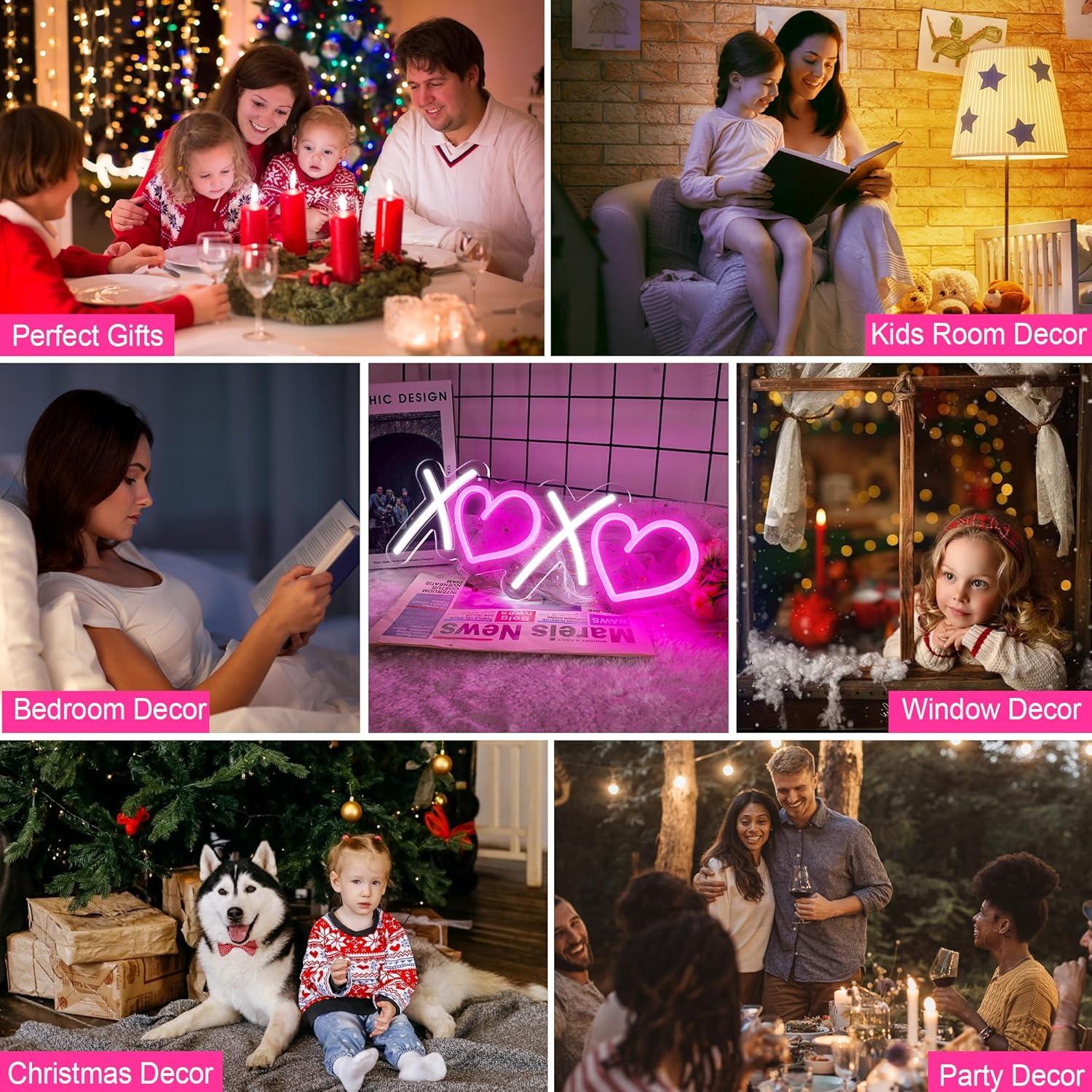 Letrero de Neón ASLANKA XOXO LED Rosa 40x15 cm USB